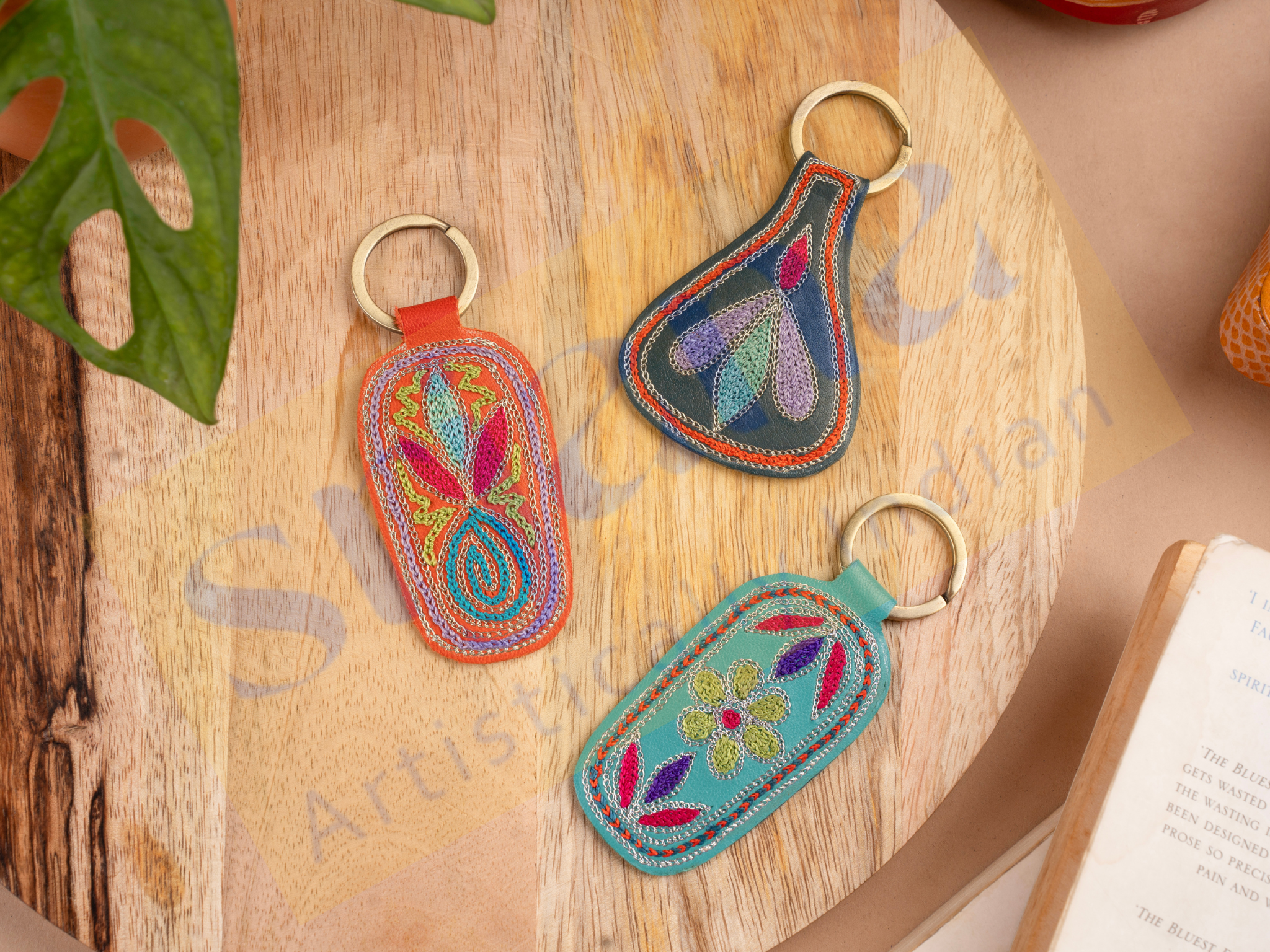 Handcrafted Leather Embroidered Keychains
