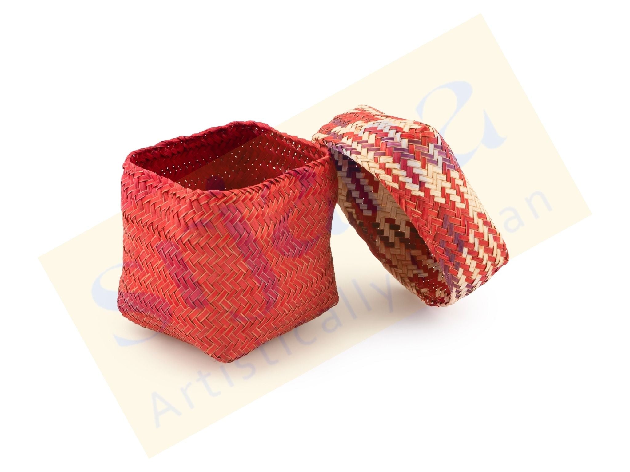 Sitalpati Small Square Basket with Patterned Lid