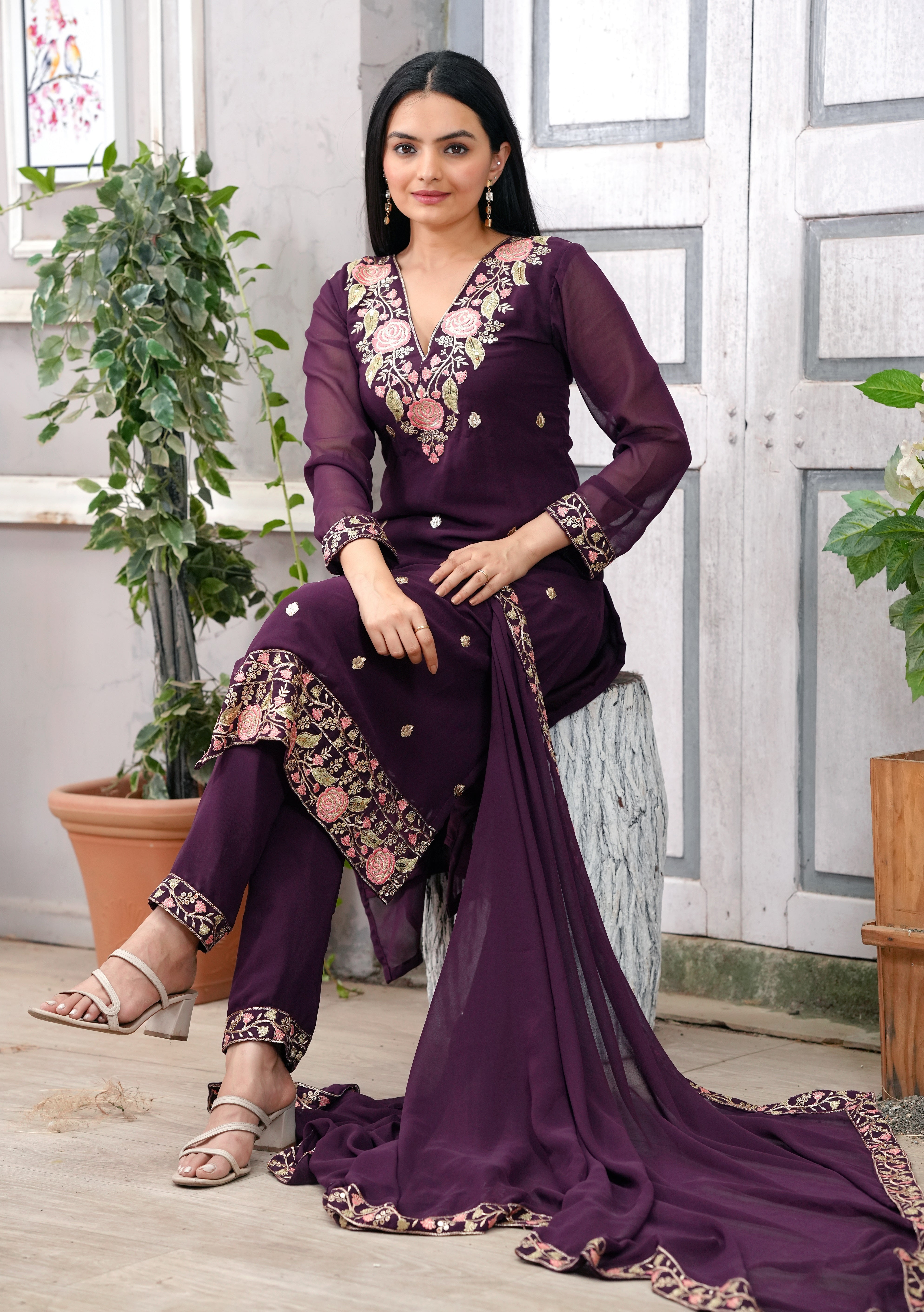 Designer Embroidered Georgette Suit With Sequence Embroidered Work