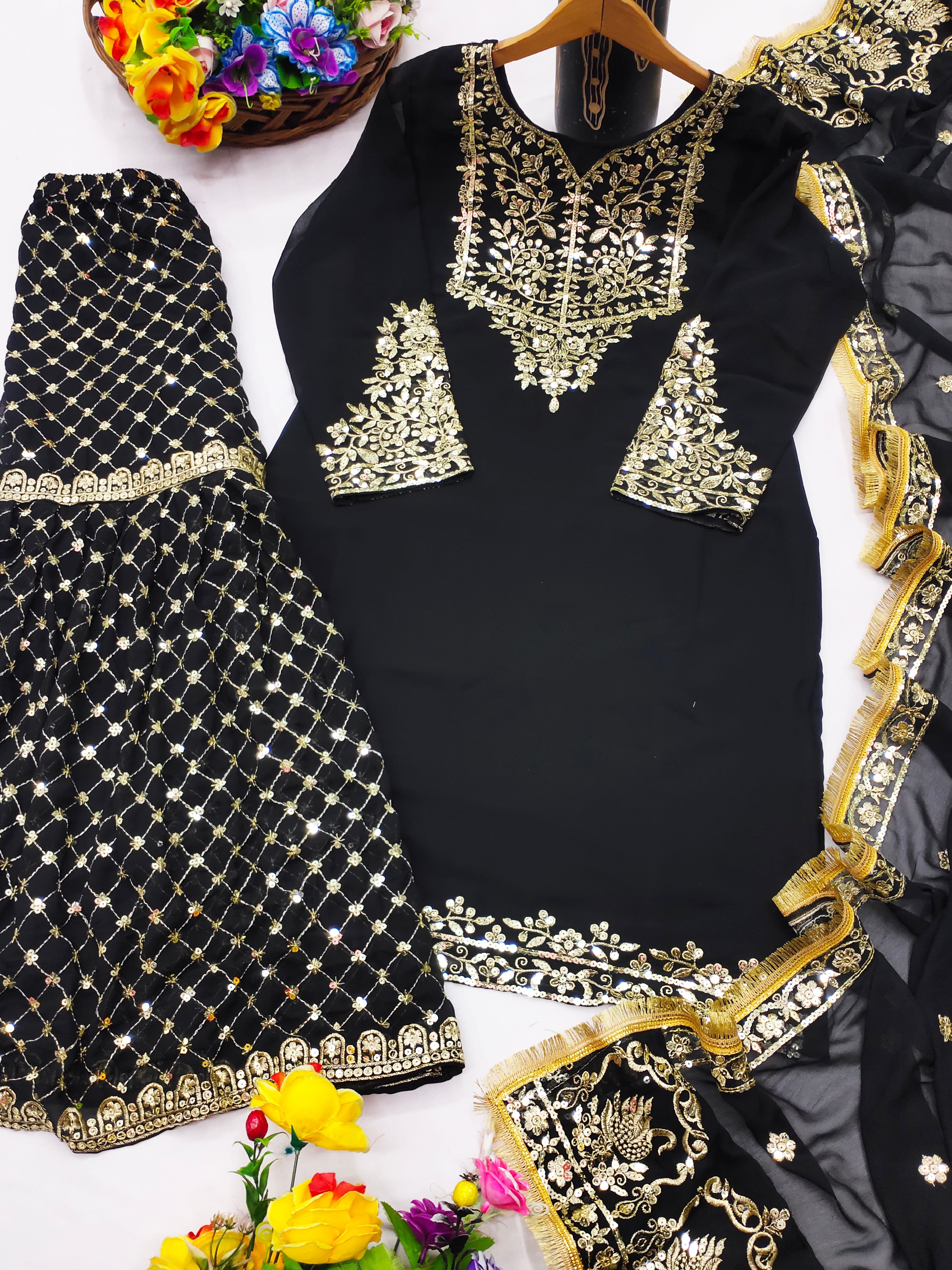 Designer Suit Bottom And Dupatta With Sequence Embroidered Work