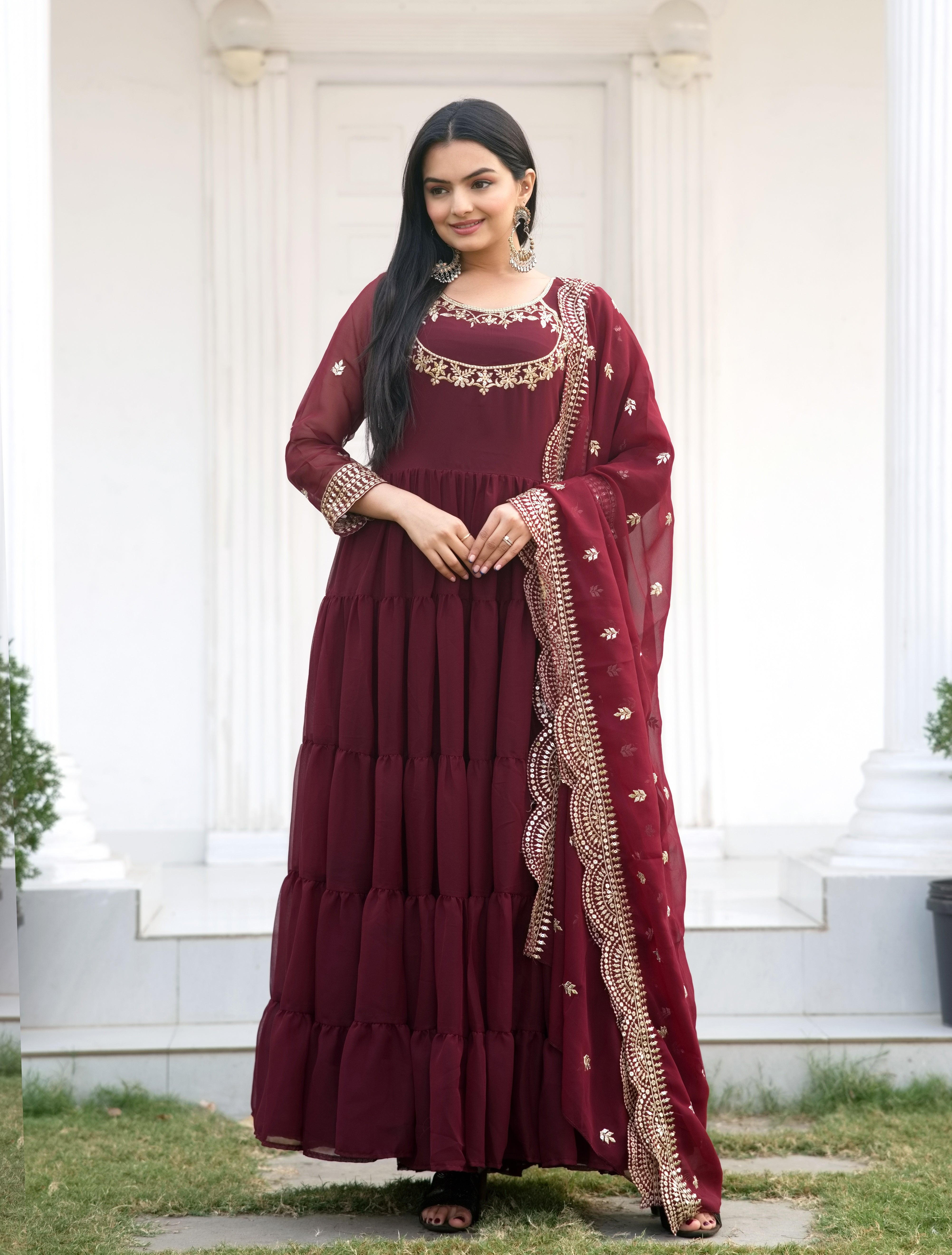 Designer Embroidered Georgette Gown With Sequence Embroidered Work