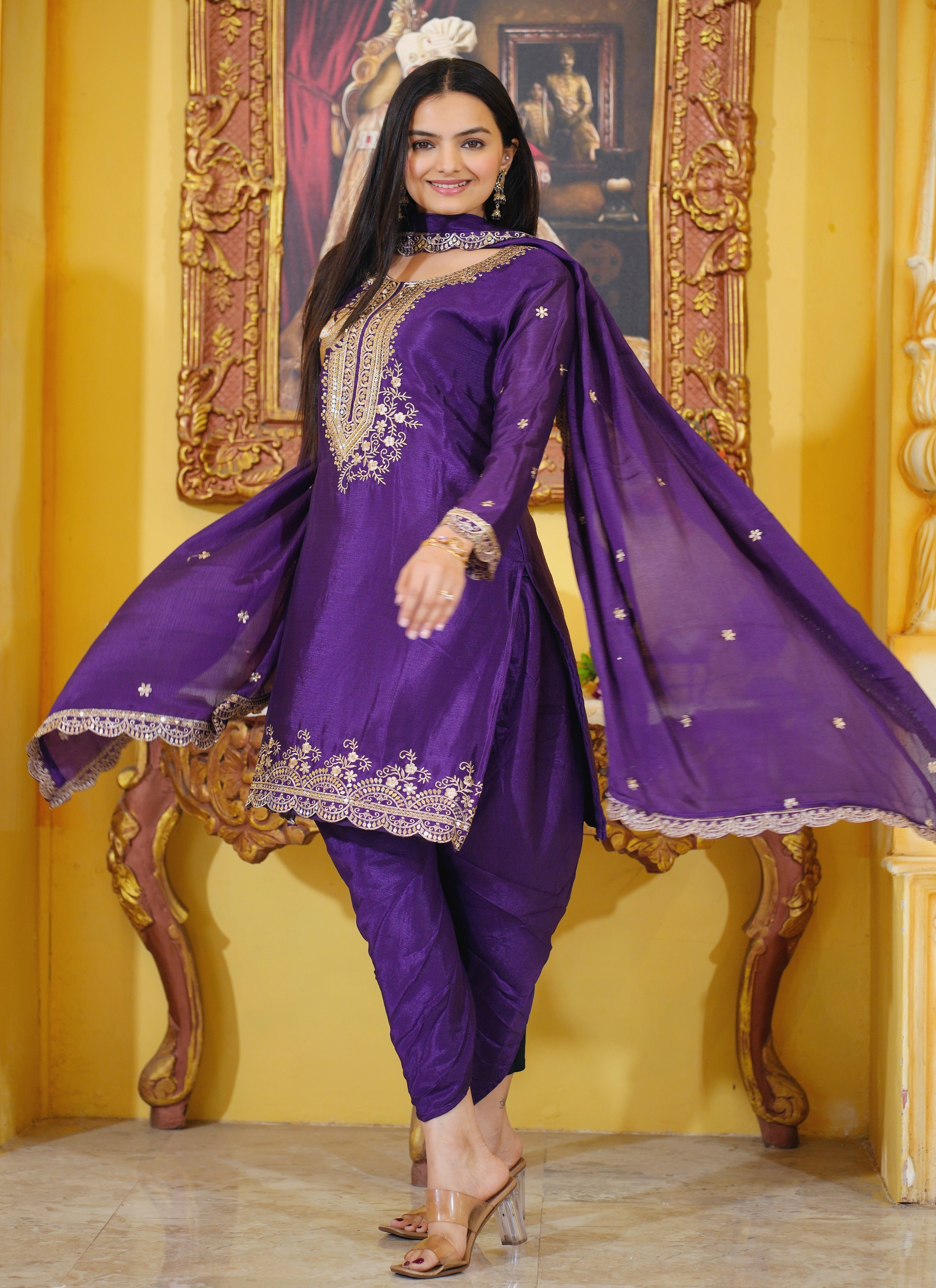 Beautiful Party Wear Dhoti Suit With Sequence Embroidered Work