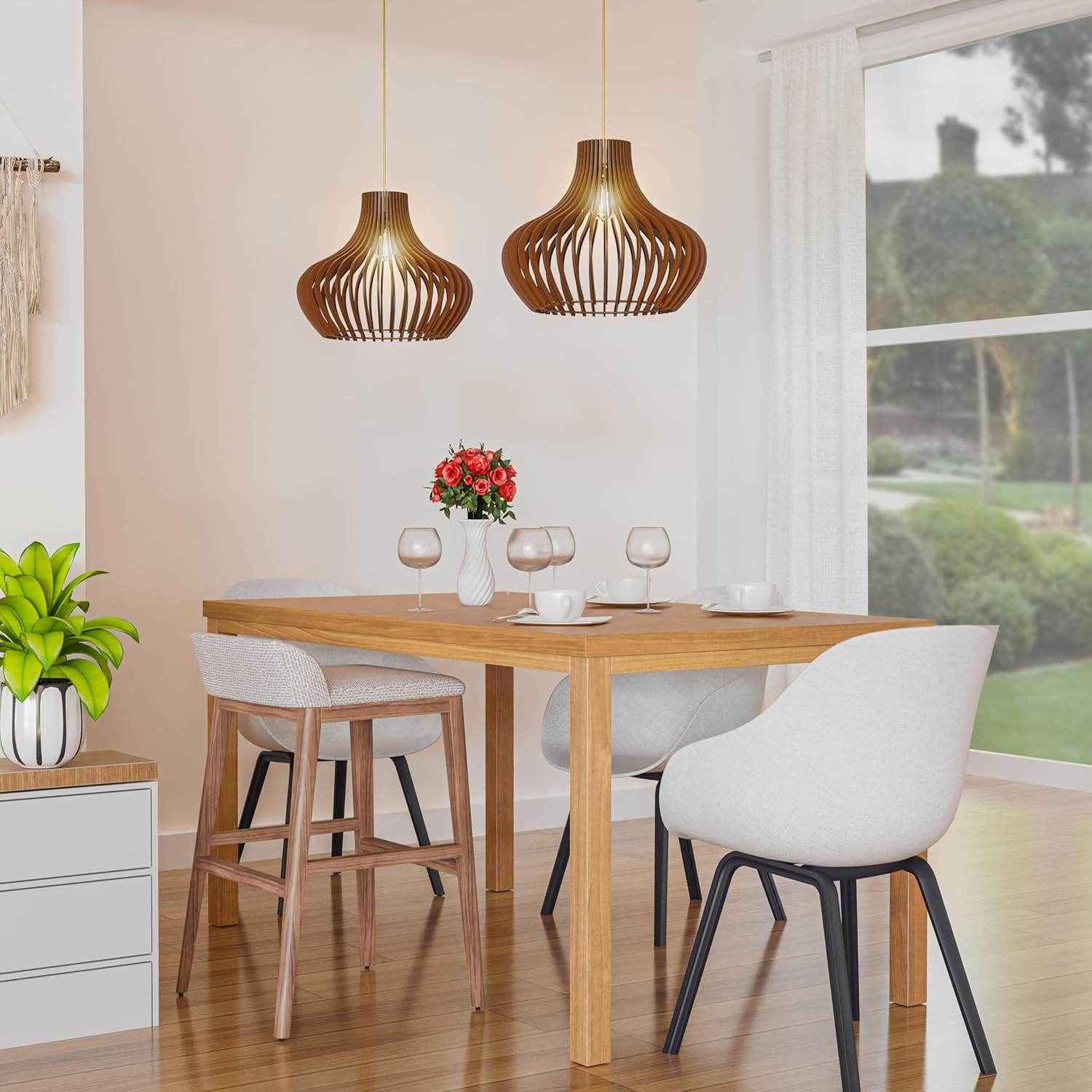 AuraLume Wooden Pendant Lamp, Chandelier - Brown