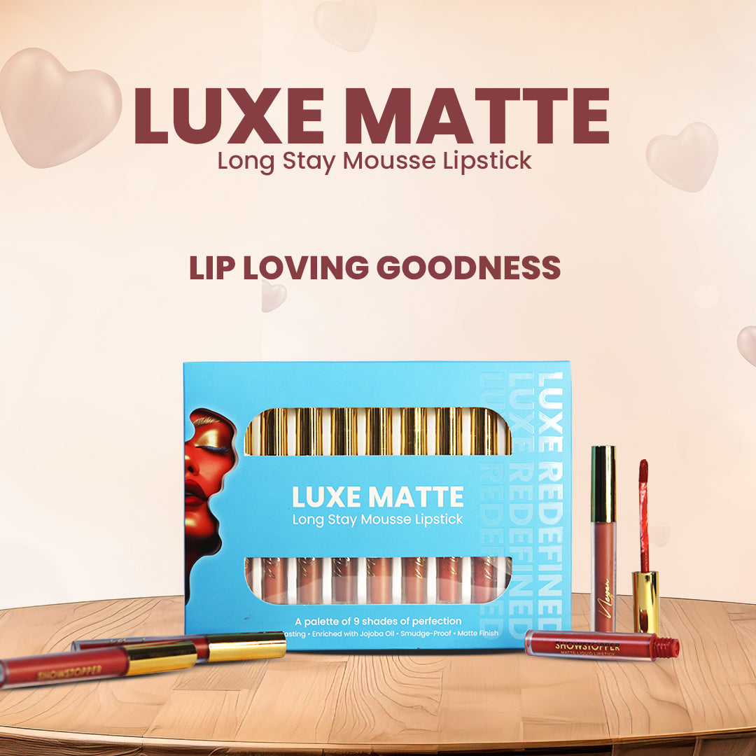 LUXE MATTE LONG SLAY MOUSSE LIPSTICK (PALETTE OF 9 – 2 VARIANTS BROWNS & NUDES)