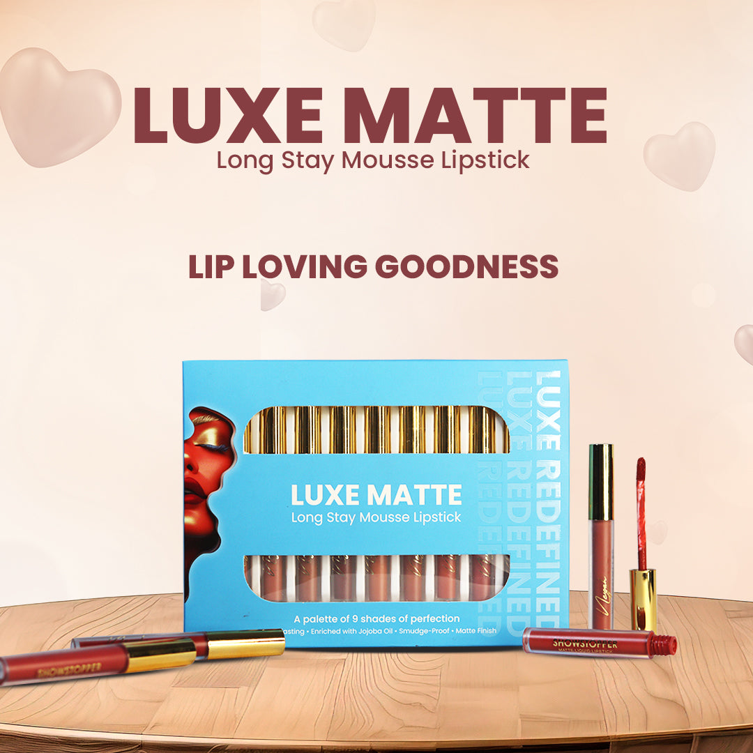LUXE MATTE LONG SLAY MOUSSE LIPSTICK (PALETTE OF 9 – 2 VARIANTS BROWNS & NUDES)