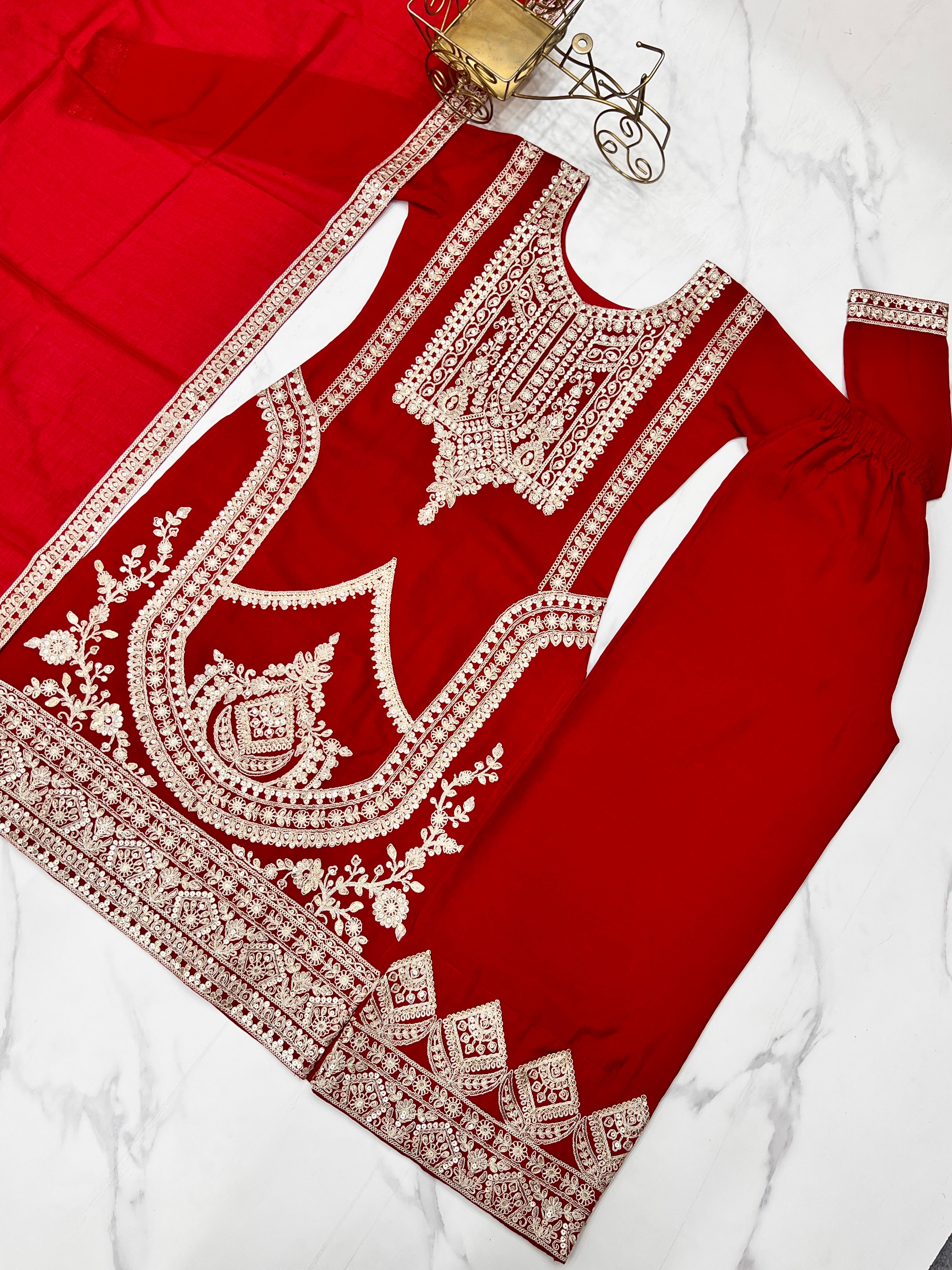 Beautiful Party Wear Top Pent And Dupatta With Embroidery Work
