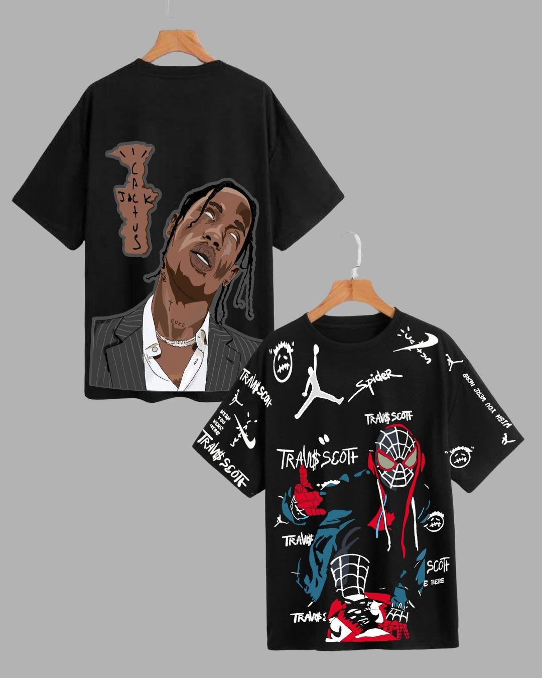 Double Trouble: Women's Travis Oversized Tees in Trippy & Spidy (Pack of 2)
