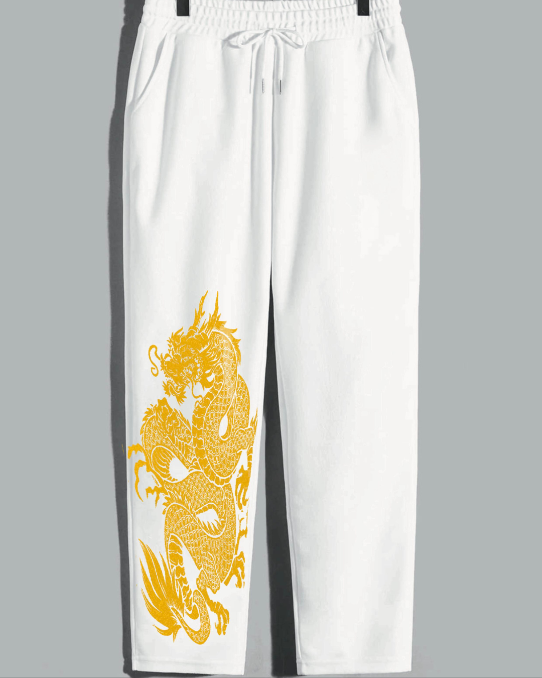 Men White Cargo Pants - Dragon Design(*)