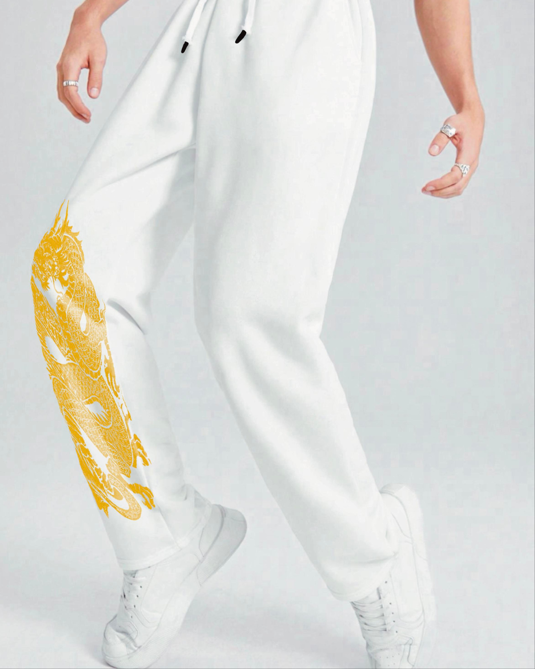 Men White Cargo Pants - Dragon Design(*)