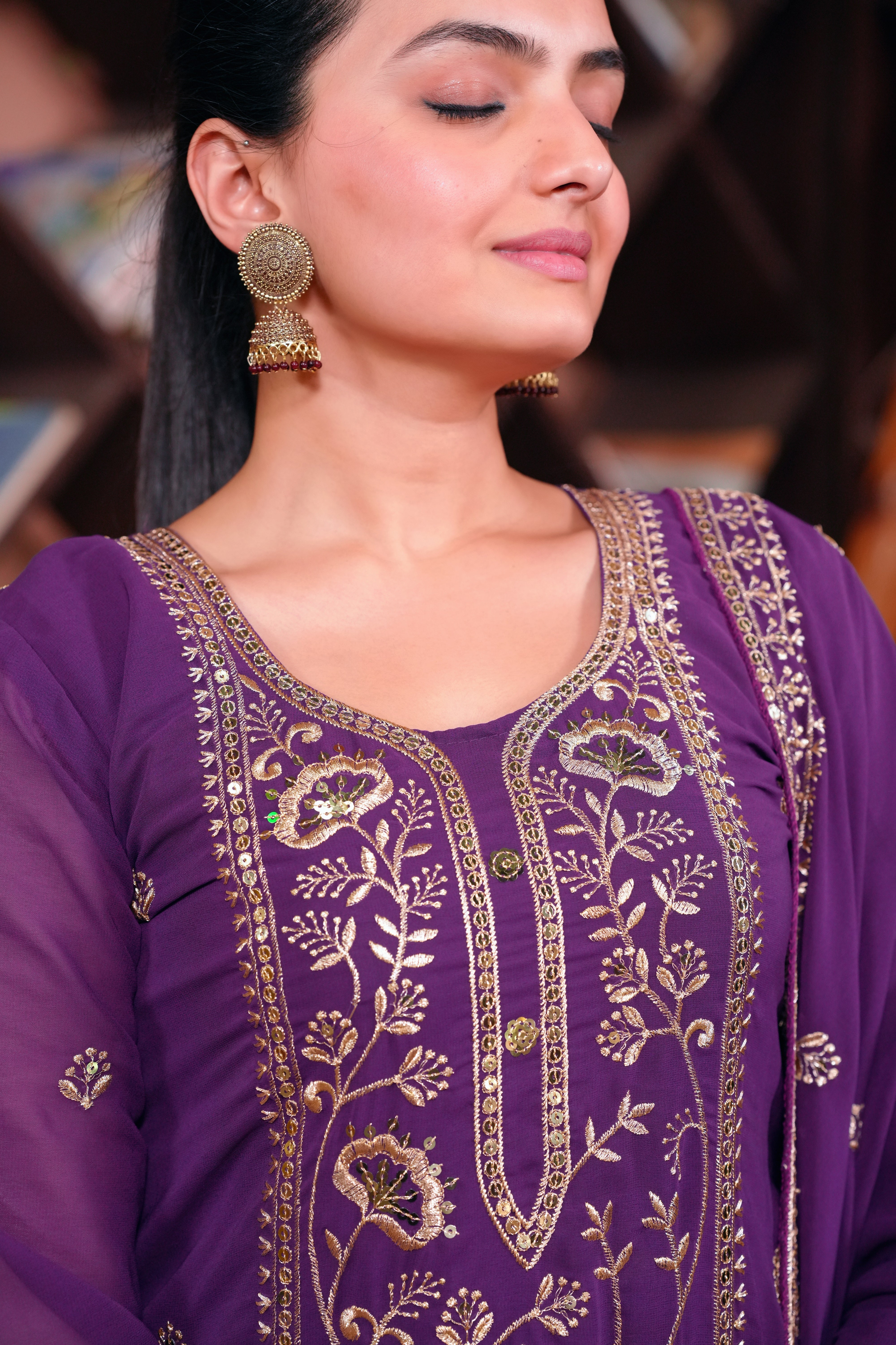 Designer Embroidered Sharara Suit With Sequence Embroidered Work