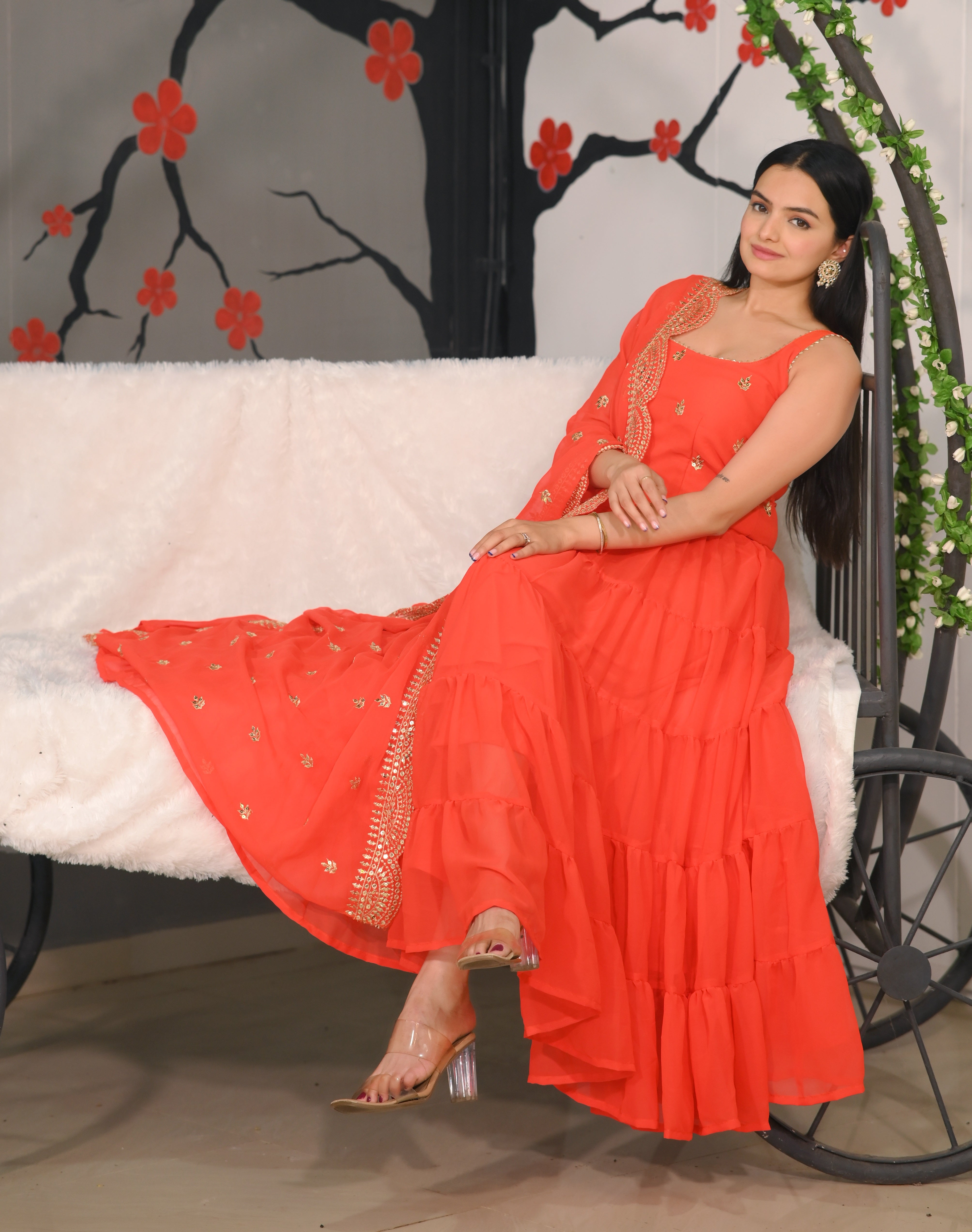 Designer Embroidered Georgette Gown With Sequence Embroidered Work