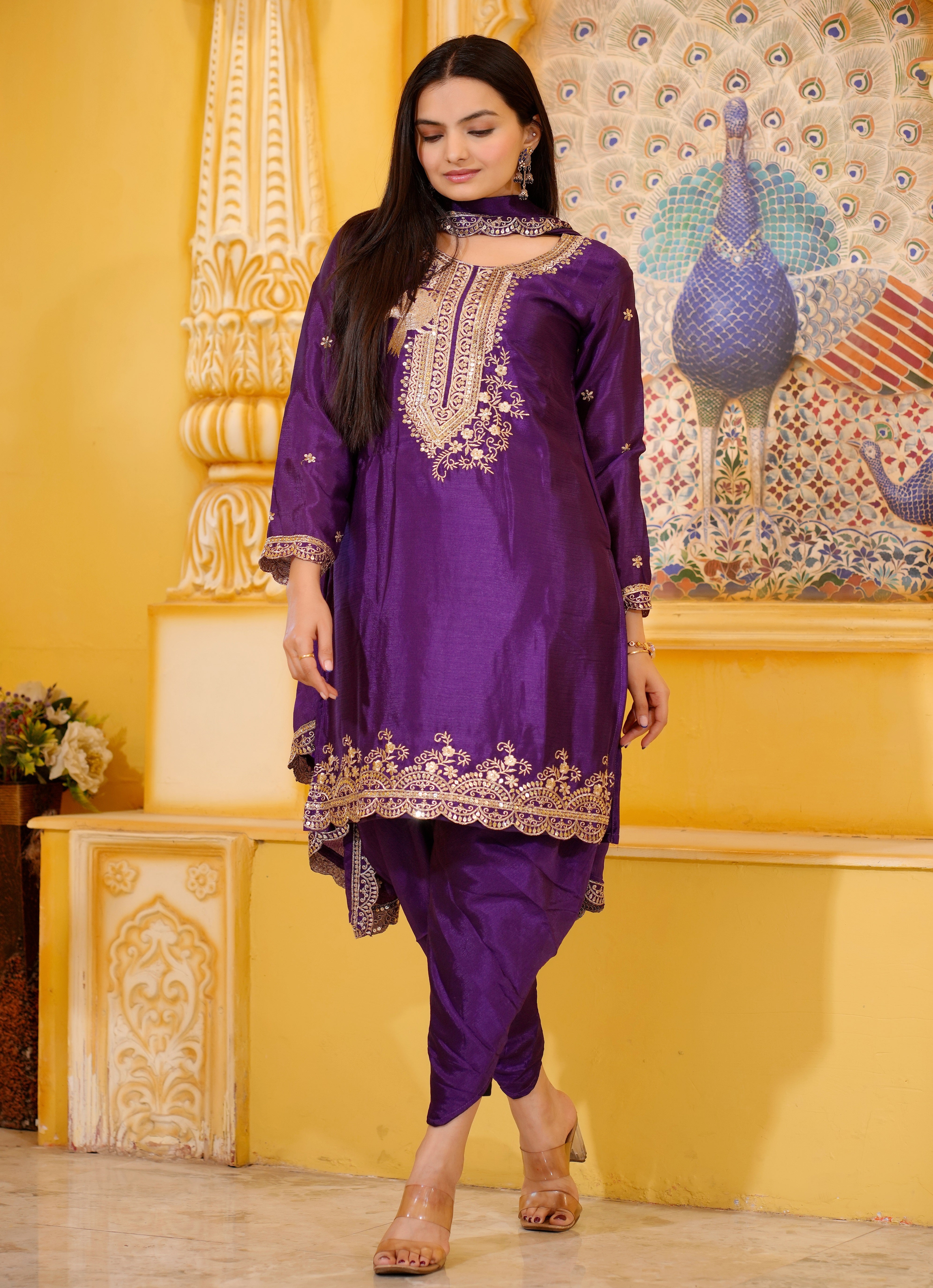 Beautiful Party Wear Dhoti Suit With Sequence Embroidered Work