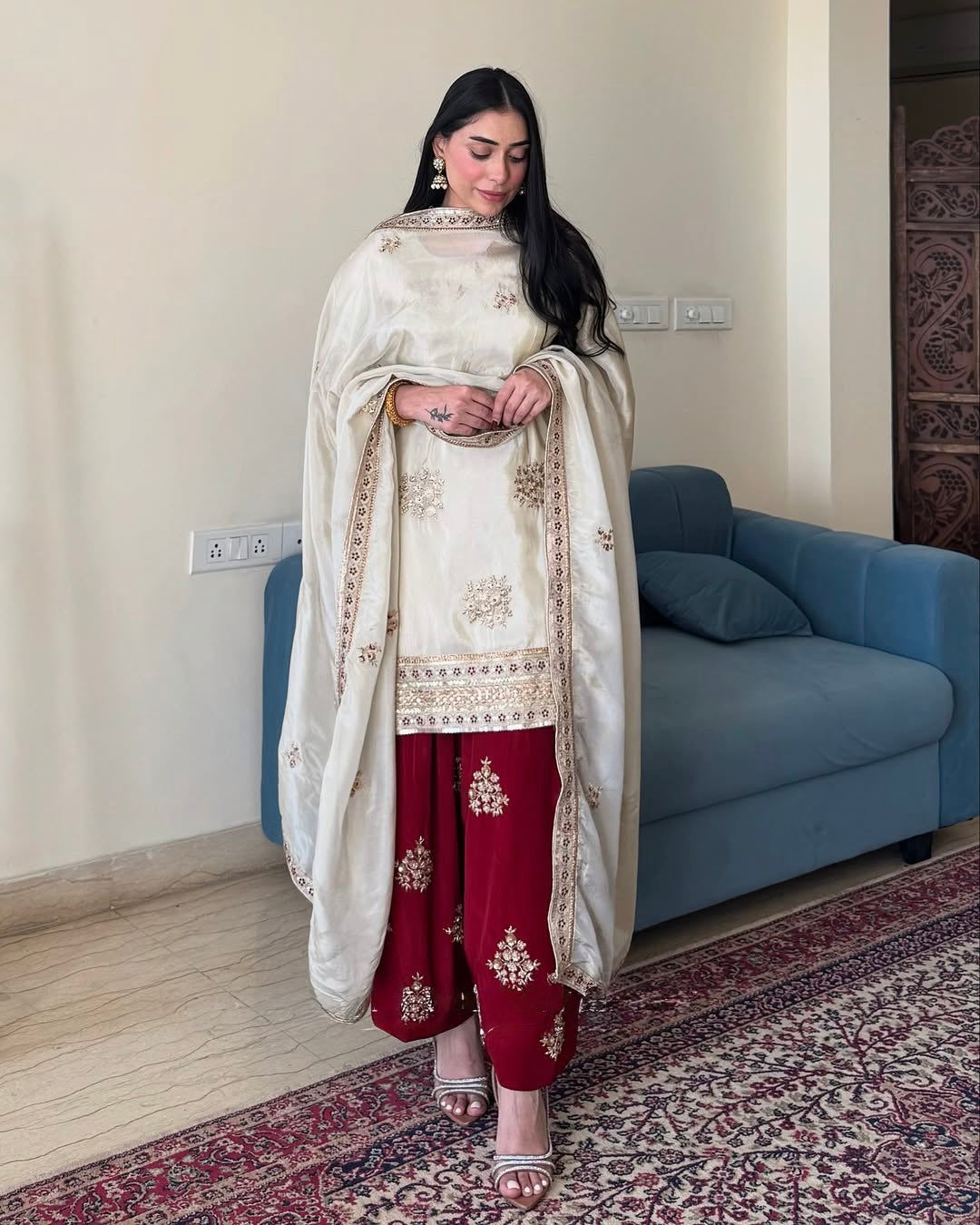 Beautiful Suit Plazzo And Dupatta With Sequence Embroidered Work