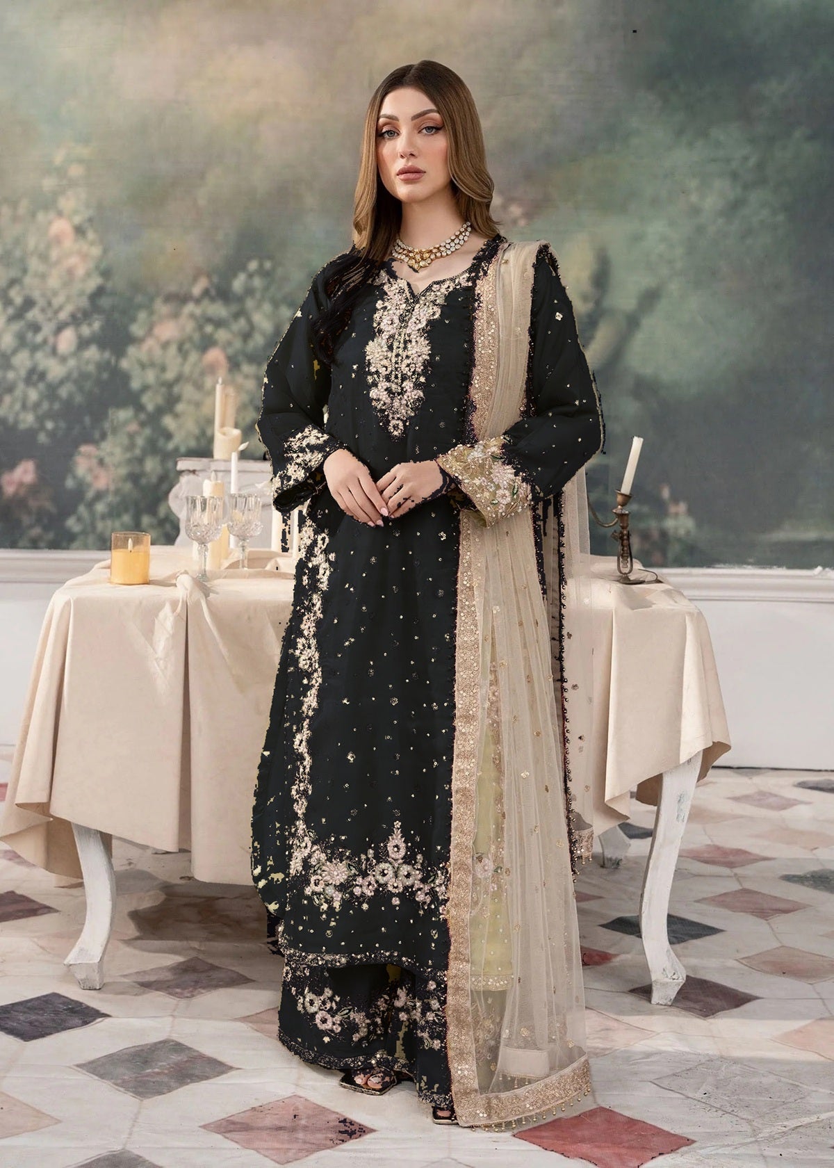 Designer Party Wear Suit Set With Sequence Embroidered Work