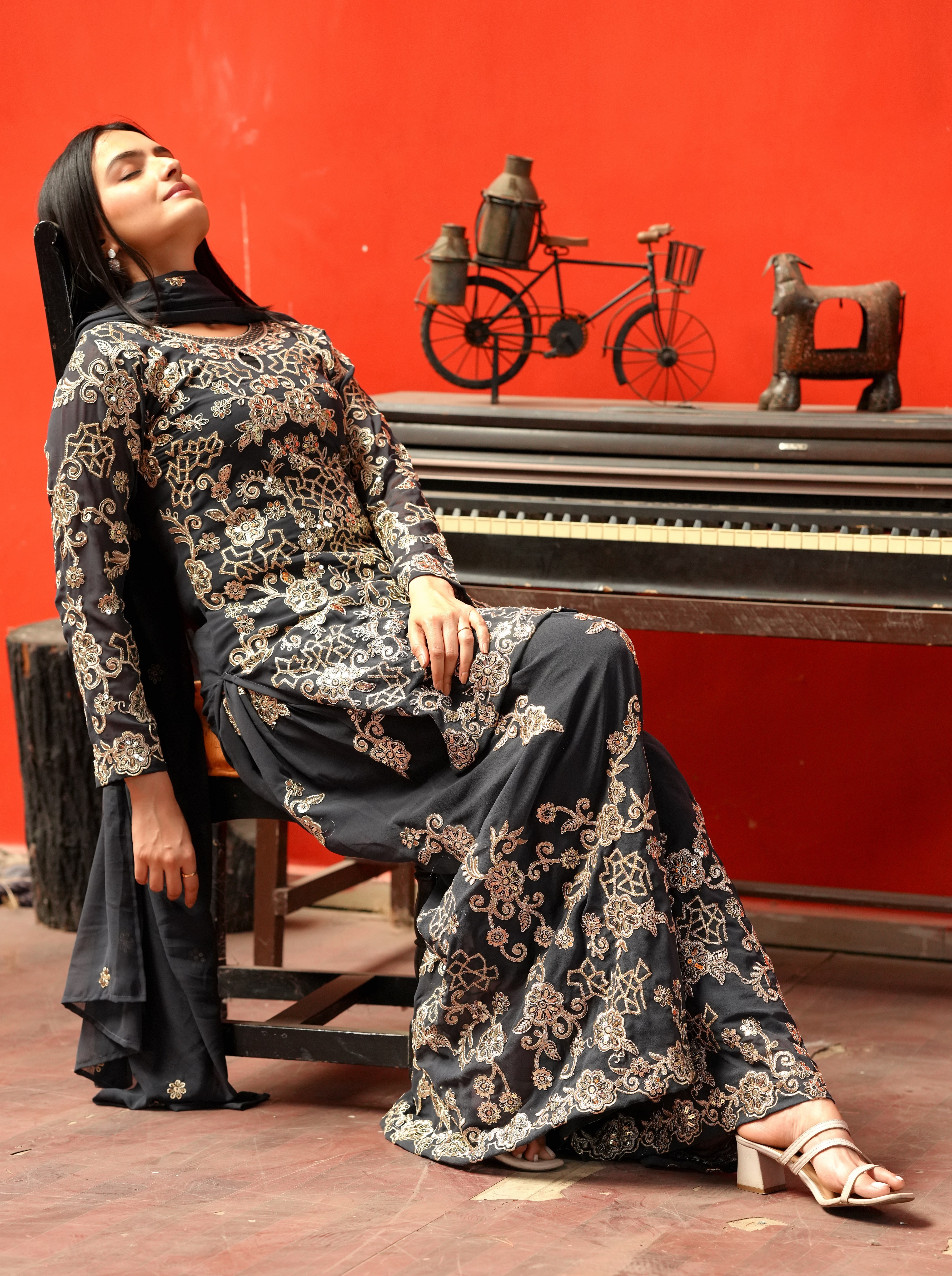 Designer Sharara Suit With Coding Sequence Embroidered Work