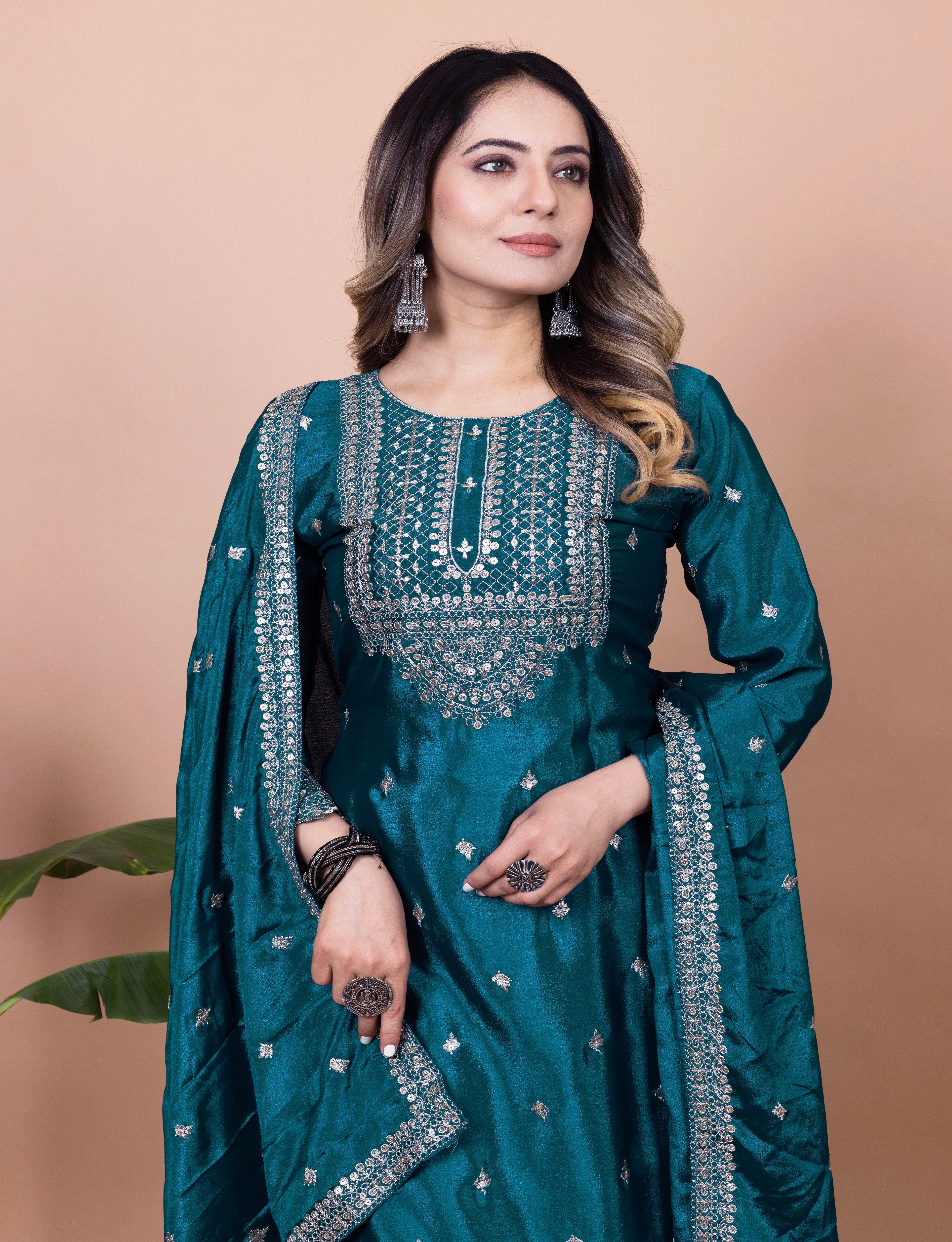 Designer Suit Sharara And Dupatta With Sequence Embroidered Work