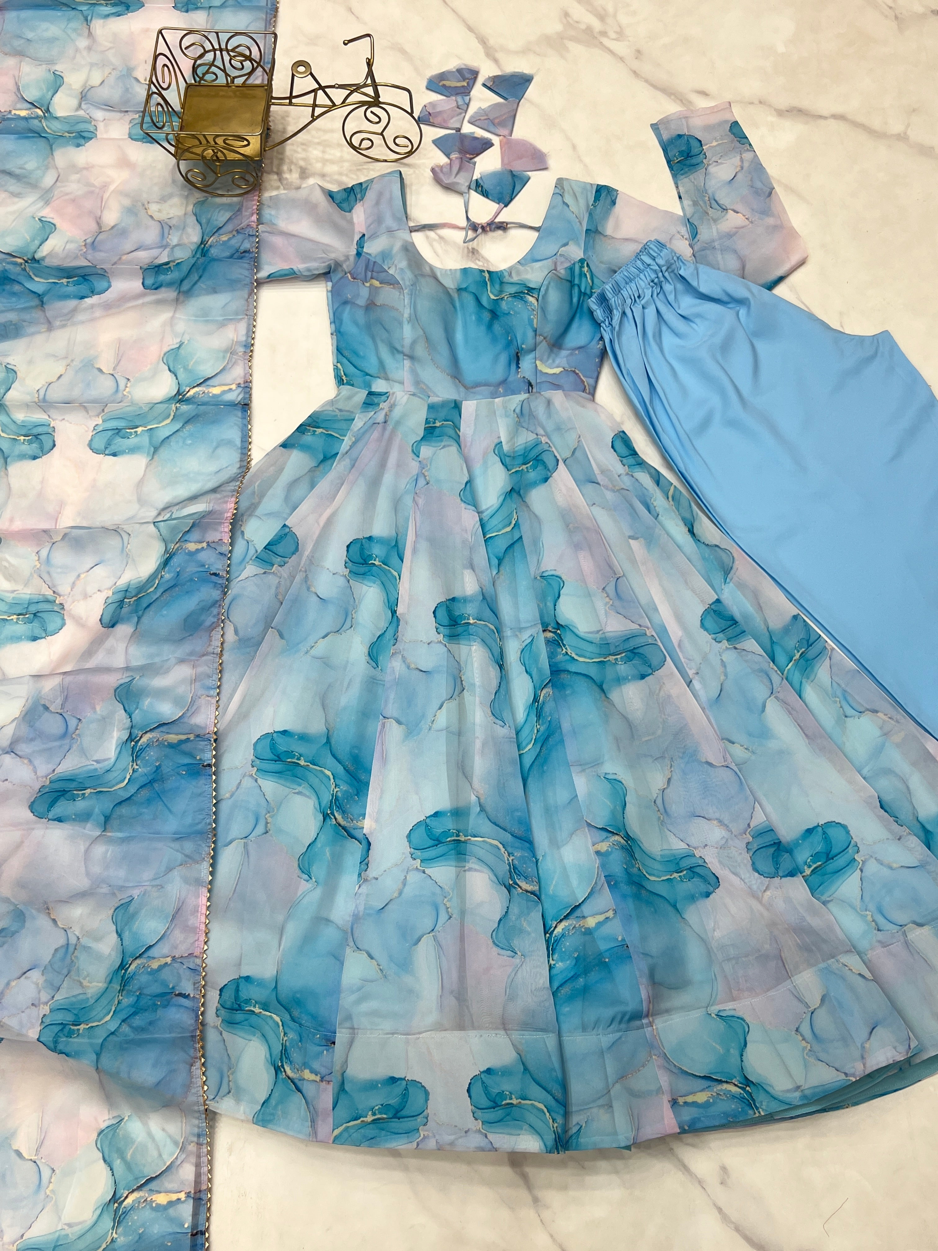 Party Wear Beautiful Anarkali Gown, Pent And Dupatta