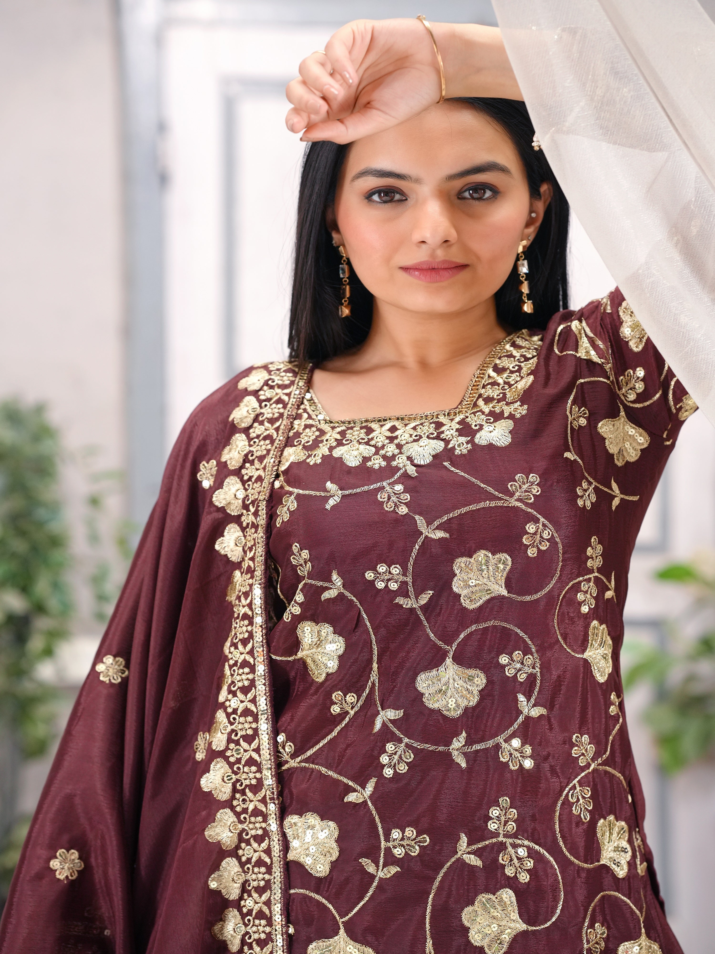 Designer Party Wear Sharara Suit With Sequence Embroidered Work