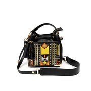 Nora Vegan Leather Embroidered Sling Bag - Black