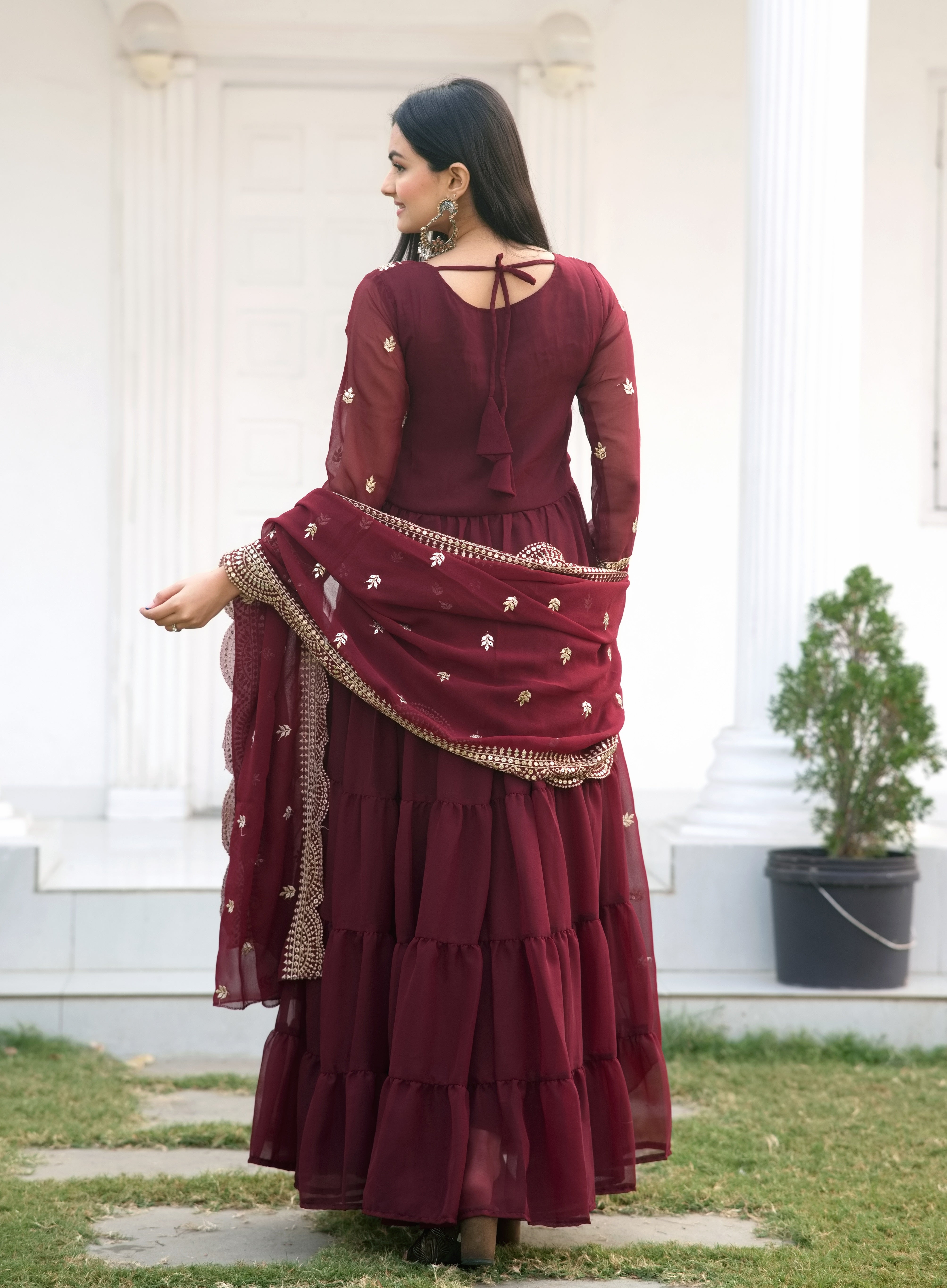 Designer Embroidered Georgette Gown With Sequence Embroidered Work