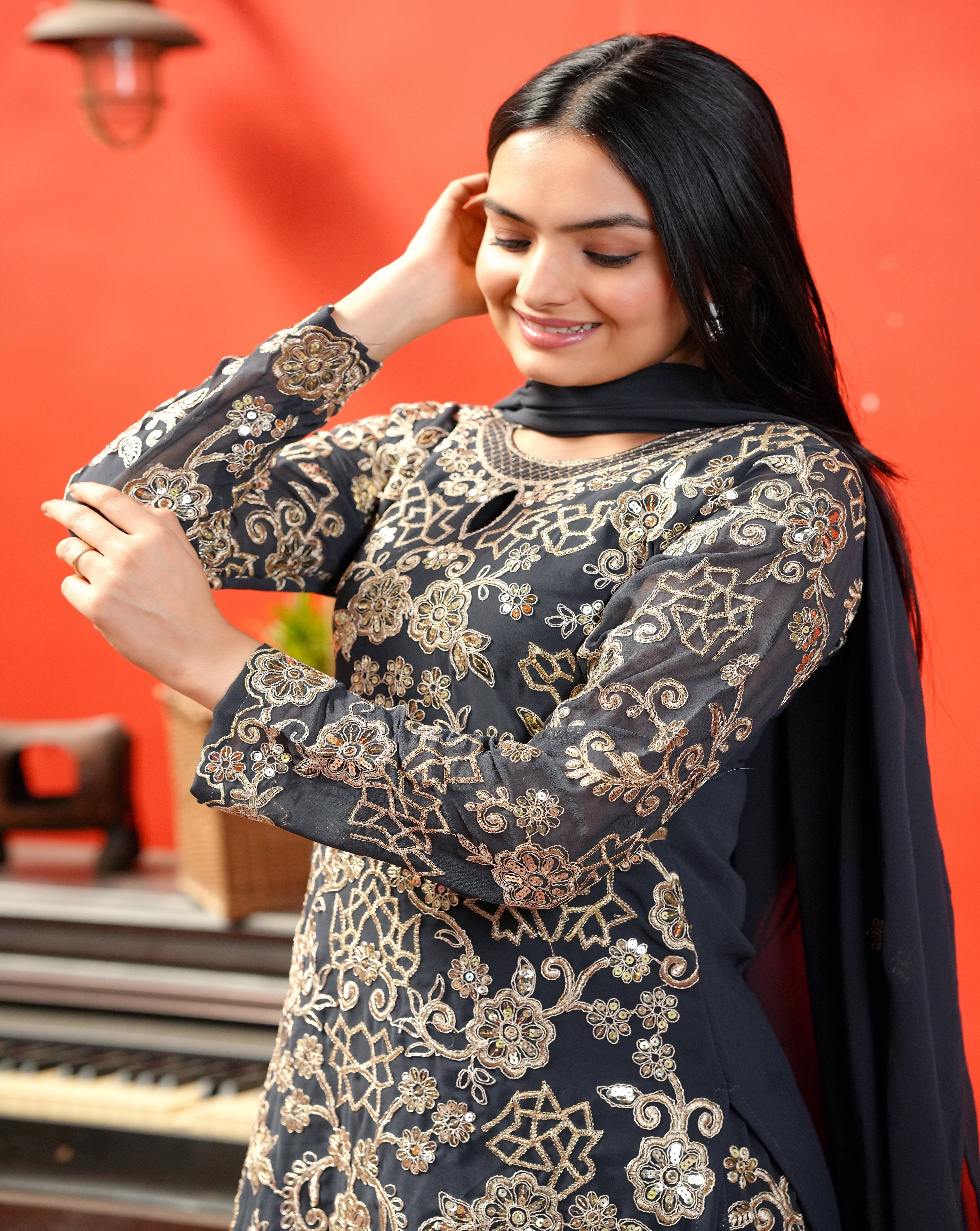 Designer Sharara Suit With Coding Sequence Embroidered Work