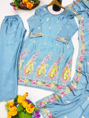 Beautiful Chinon Suit Pent And Dupatta With Sequence Embroidered Work