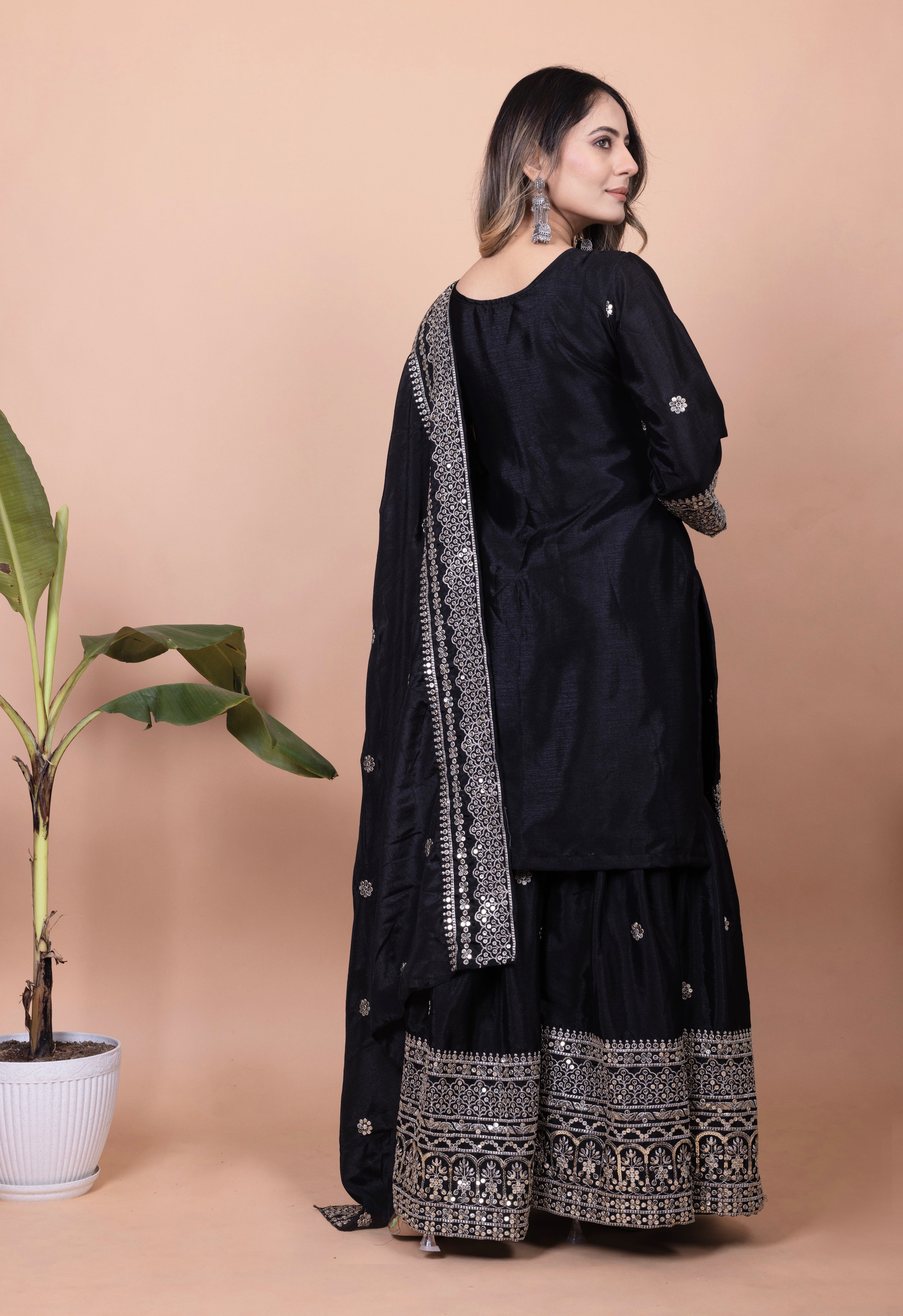 Designer Sharara Suit And Dupatta With Sequence Embroidered Work