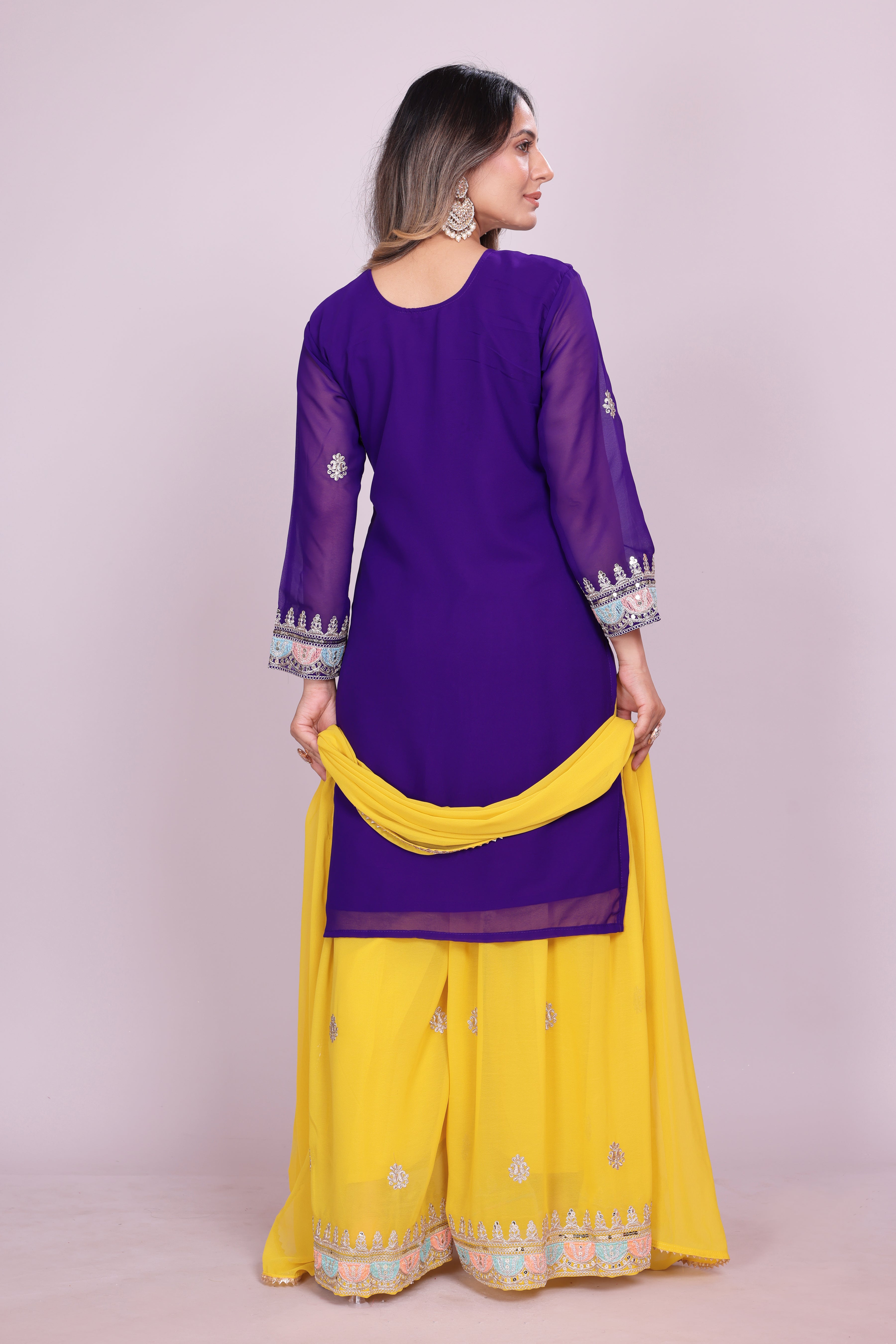 Party Wear Sharara Suit With Coding Sequence Embroidered Work