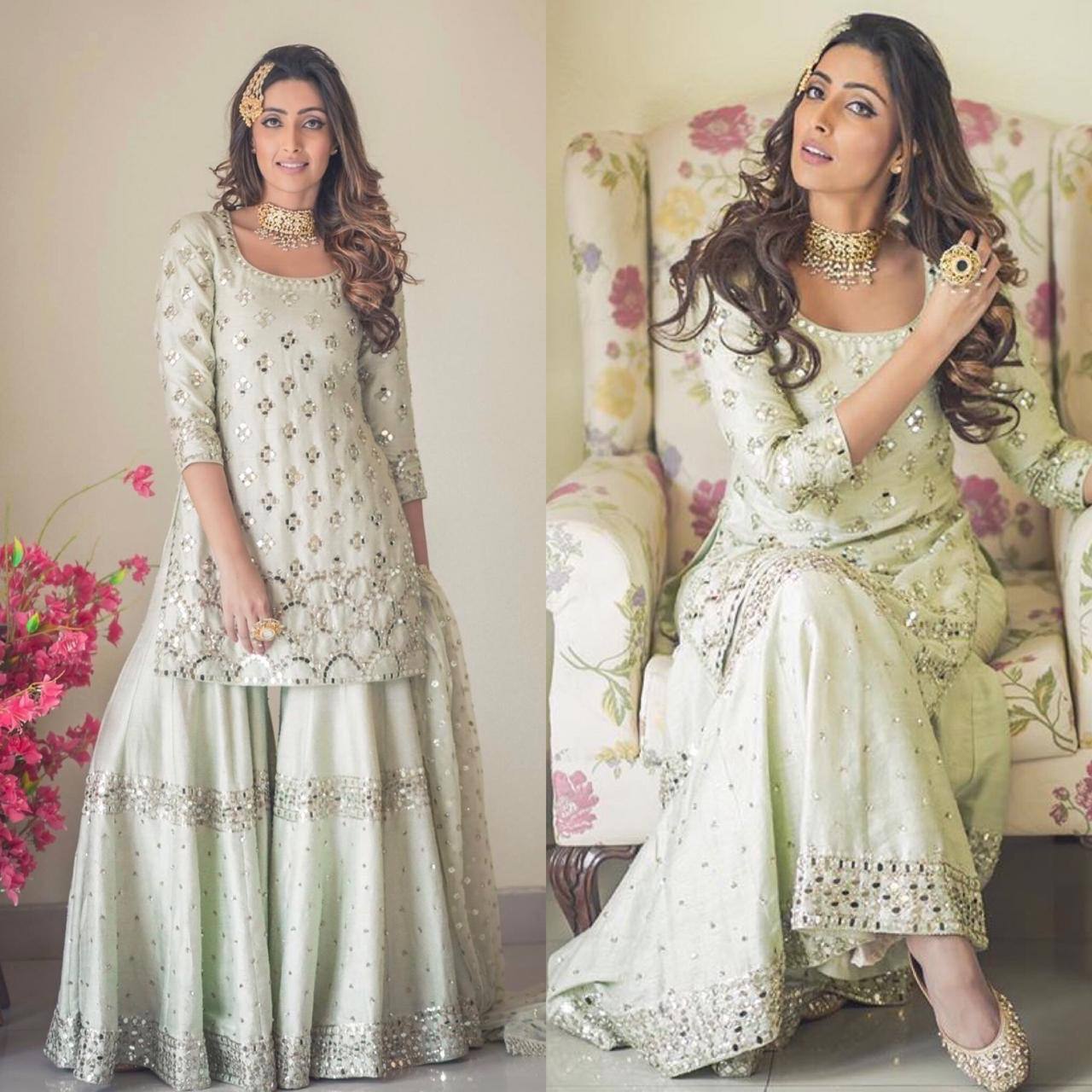 Designer Party Wear Look Suit Set With Paper Foil Work