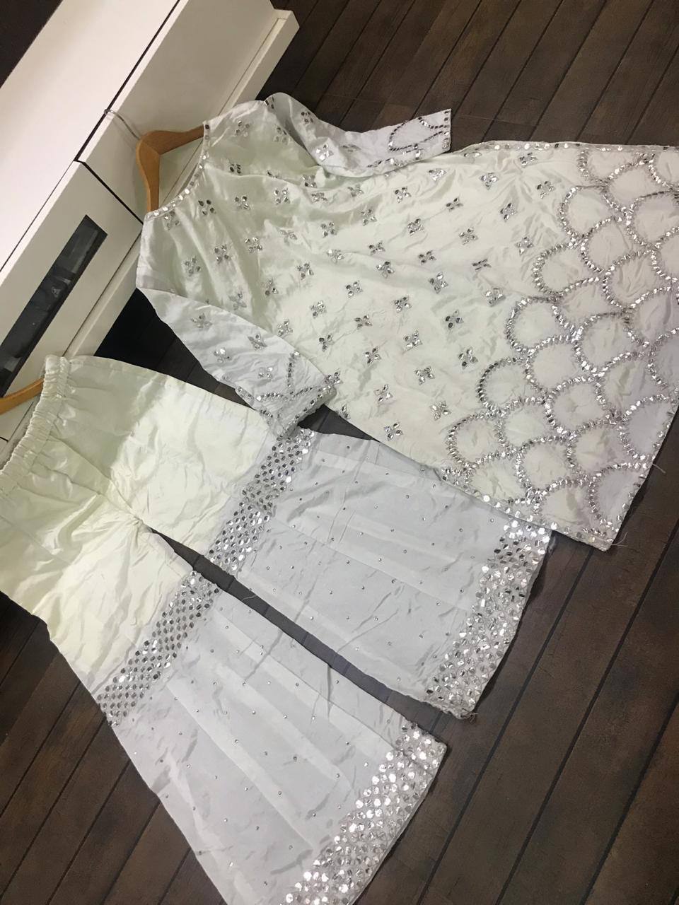Designer Party Wear Look Suit Set With Paper Foil Work