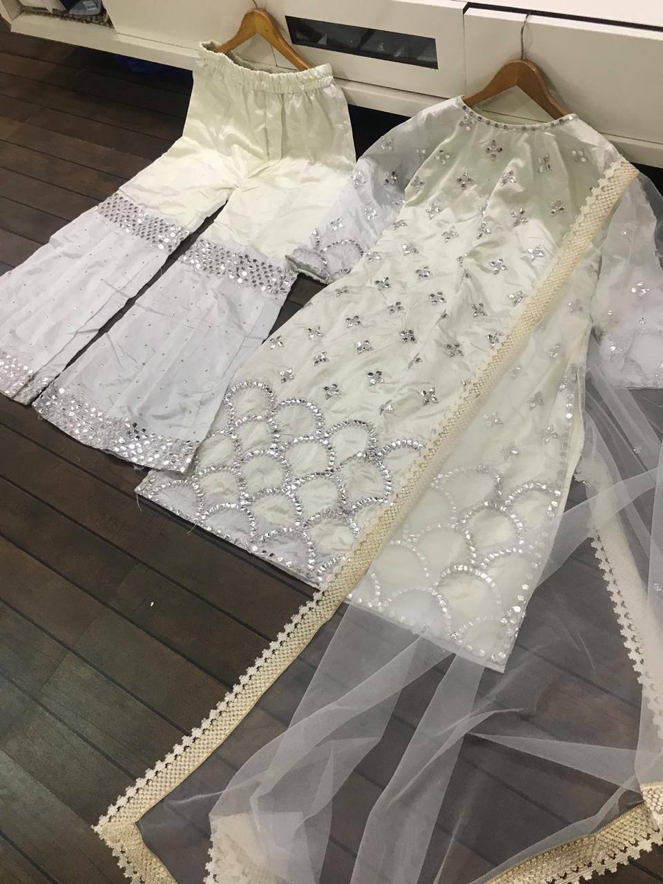 Designer Party Wear Look Suit Set With Paper Foil Work