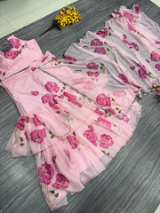 Beautiful Party Wear Ruffle Lehenga Saree With Floral Print