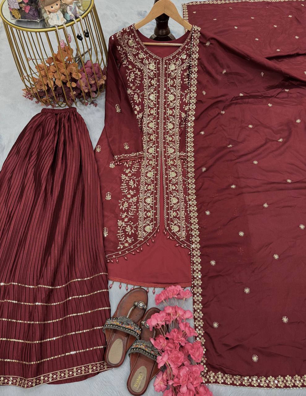 Designer Party Wear Look Top-Bottom And Dupatta