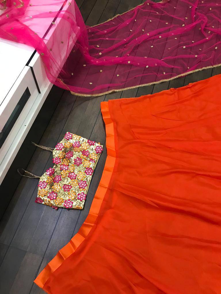 Designer Party Wear Lehenga Choli With Foil Mirror Work
