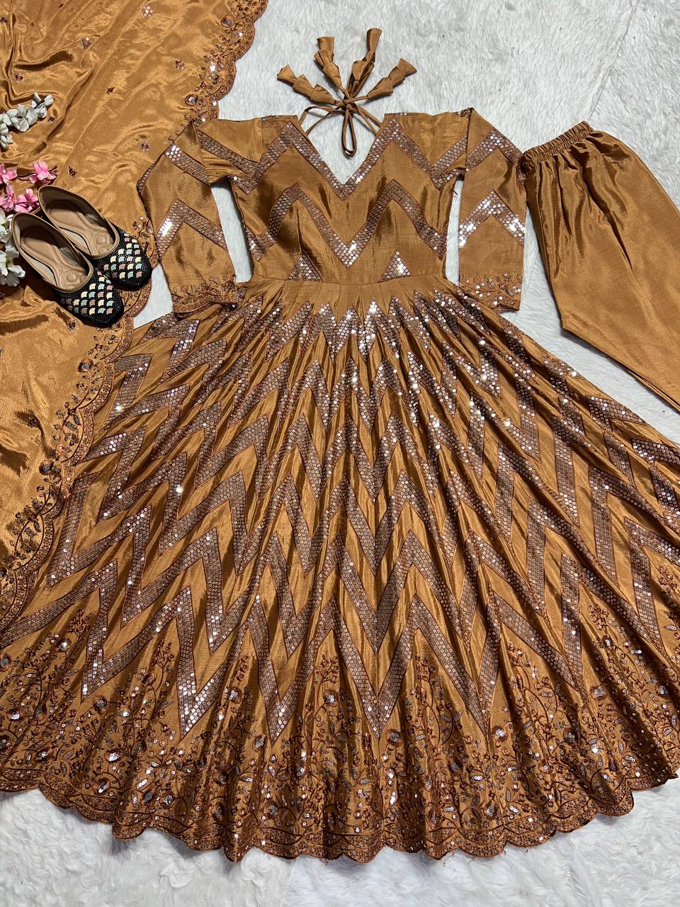 Party Wear Designer Gown Pent And Dupatta With Sequence Embroidery Work