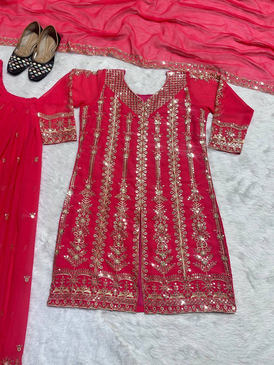 Designer Party Wear Look Top-Plazzo And Dupatta