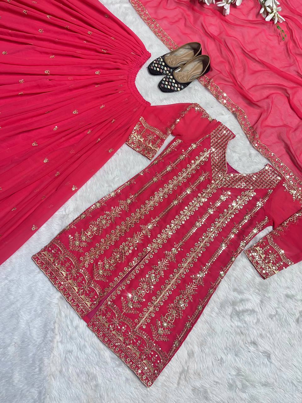 Designer Party Wear Look Top-Plazzo And Dupatta