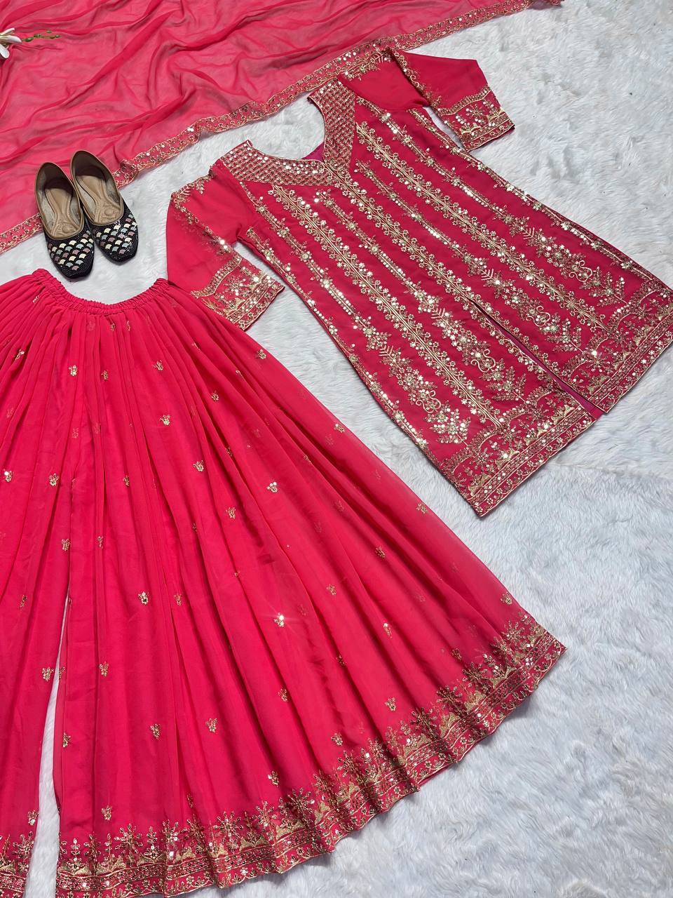 Designer Party Wear Look Top-Plazzo And Dupatta