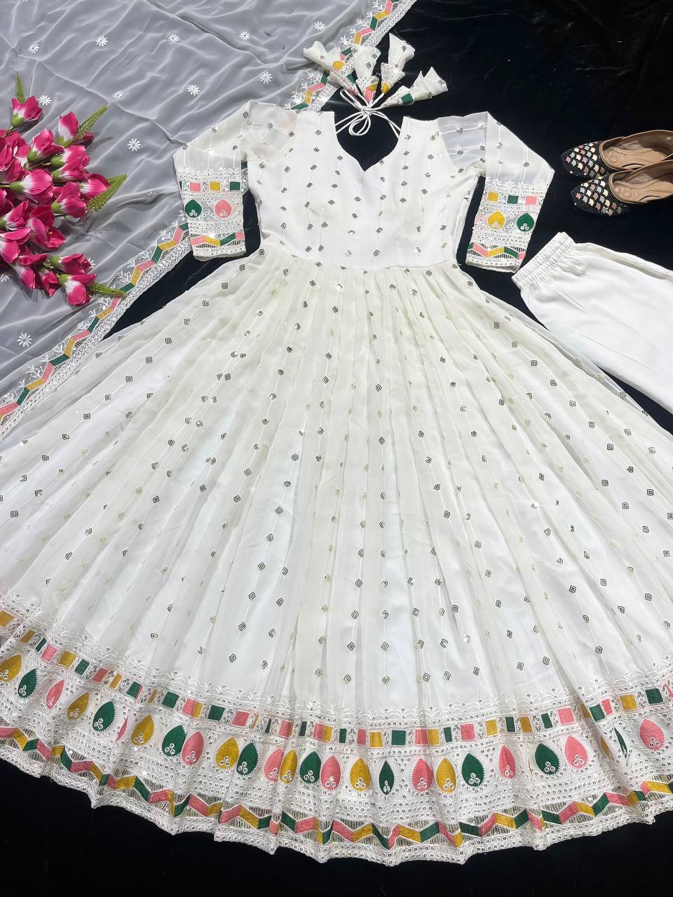 Designer Anarkali Gown And Pent With Dupatta In New Fancy Style