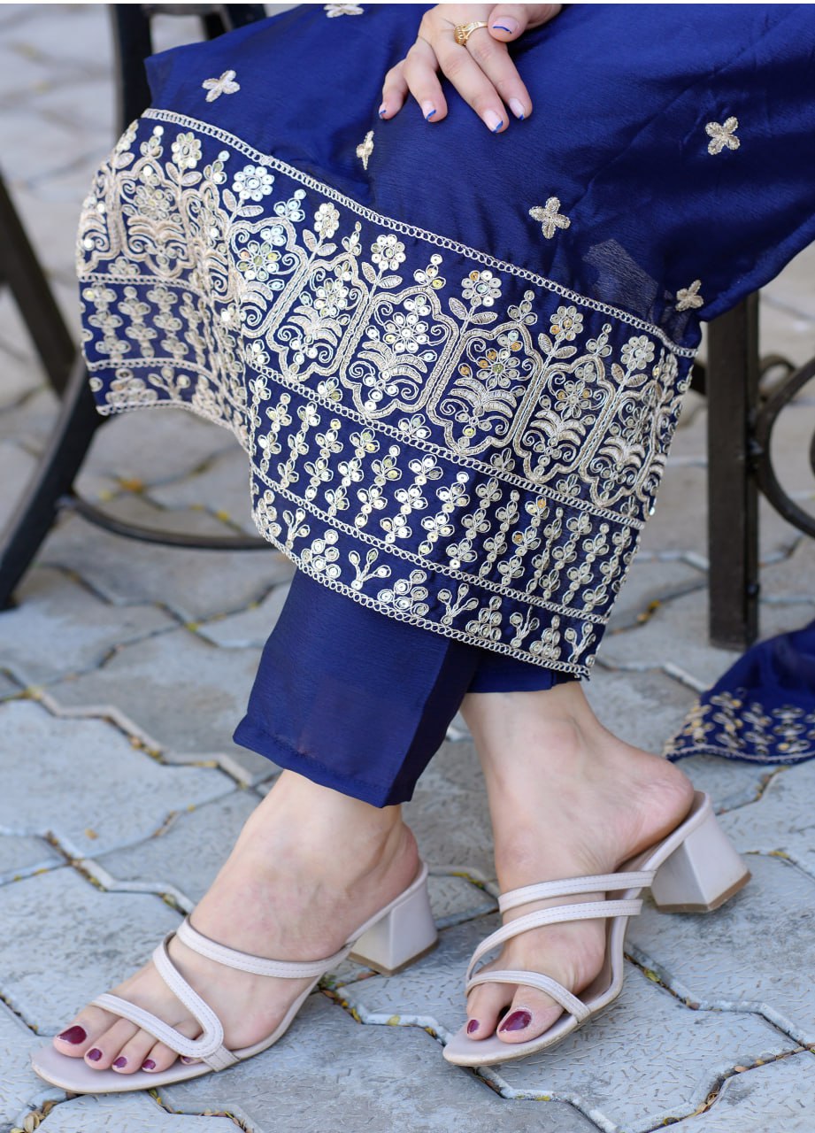 Designer Suit Set With Coding Sequence Embroidered Work