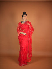 Party Wear Beautiful Saree With Rainbow Sequence & Thread Work