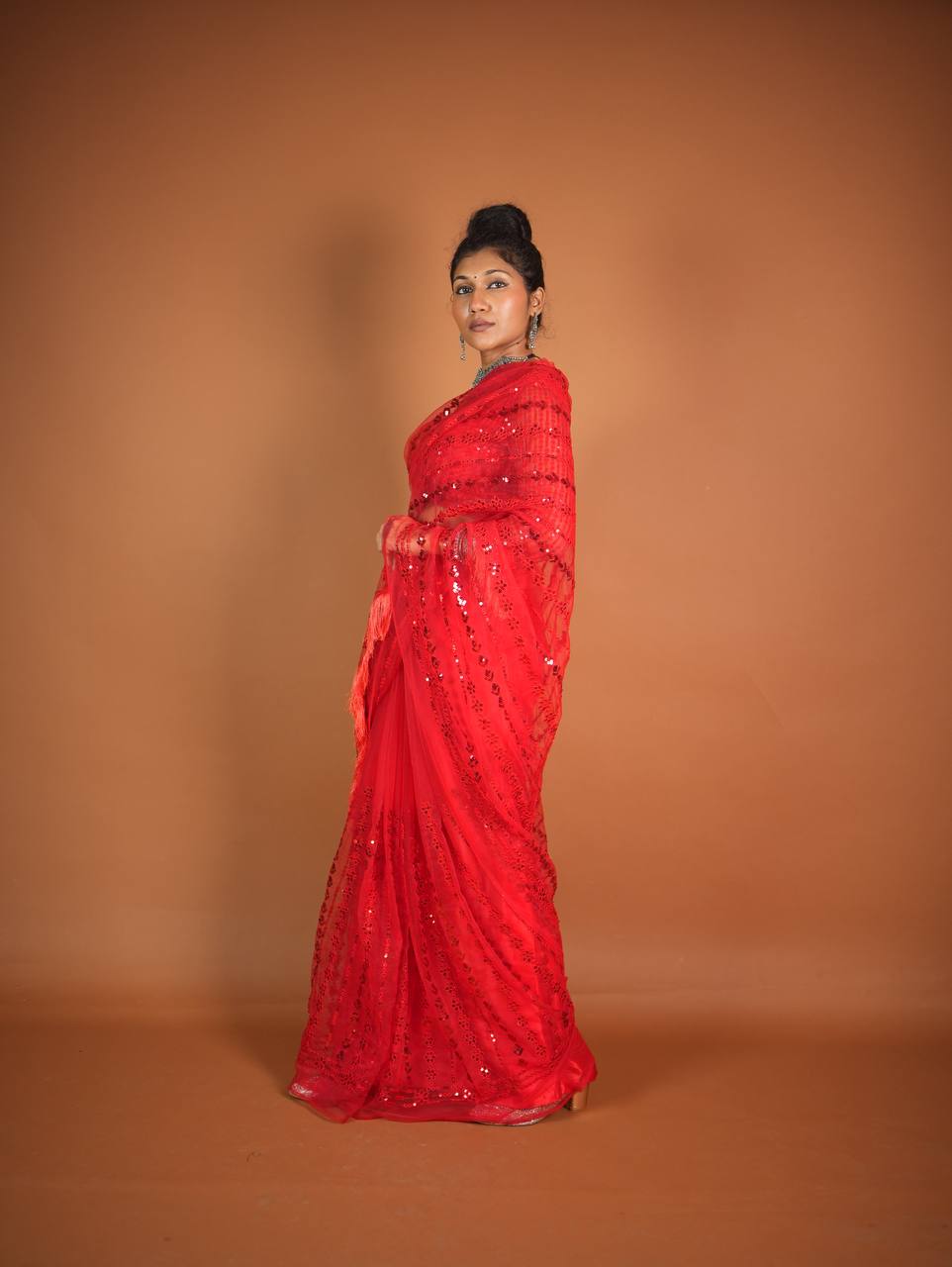 Party Wear Beautiful Saree With Rainbow Sequence & Thread Work