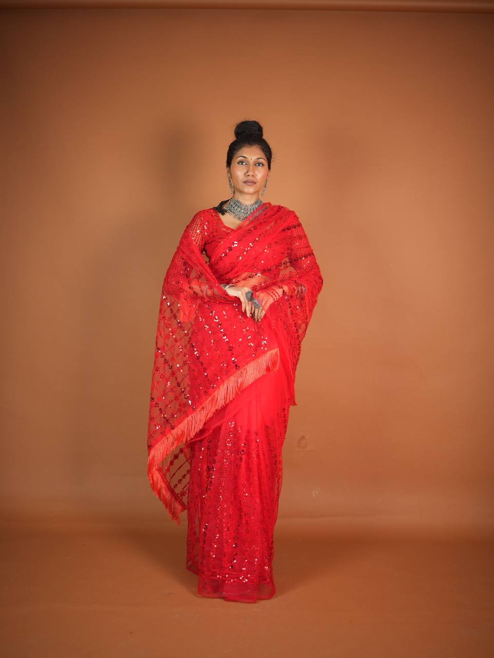 Party Wear Beautiful Saree With Rainbow Sequence & Thread Work