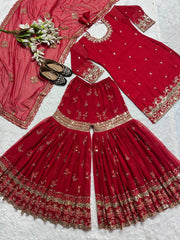 Designer Party Wear Look Top , Sharara Plazzo And Dupatta