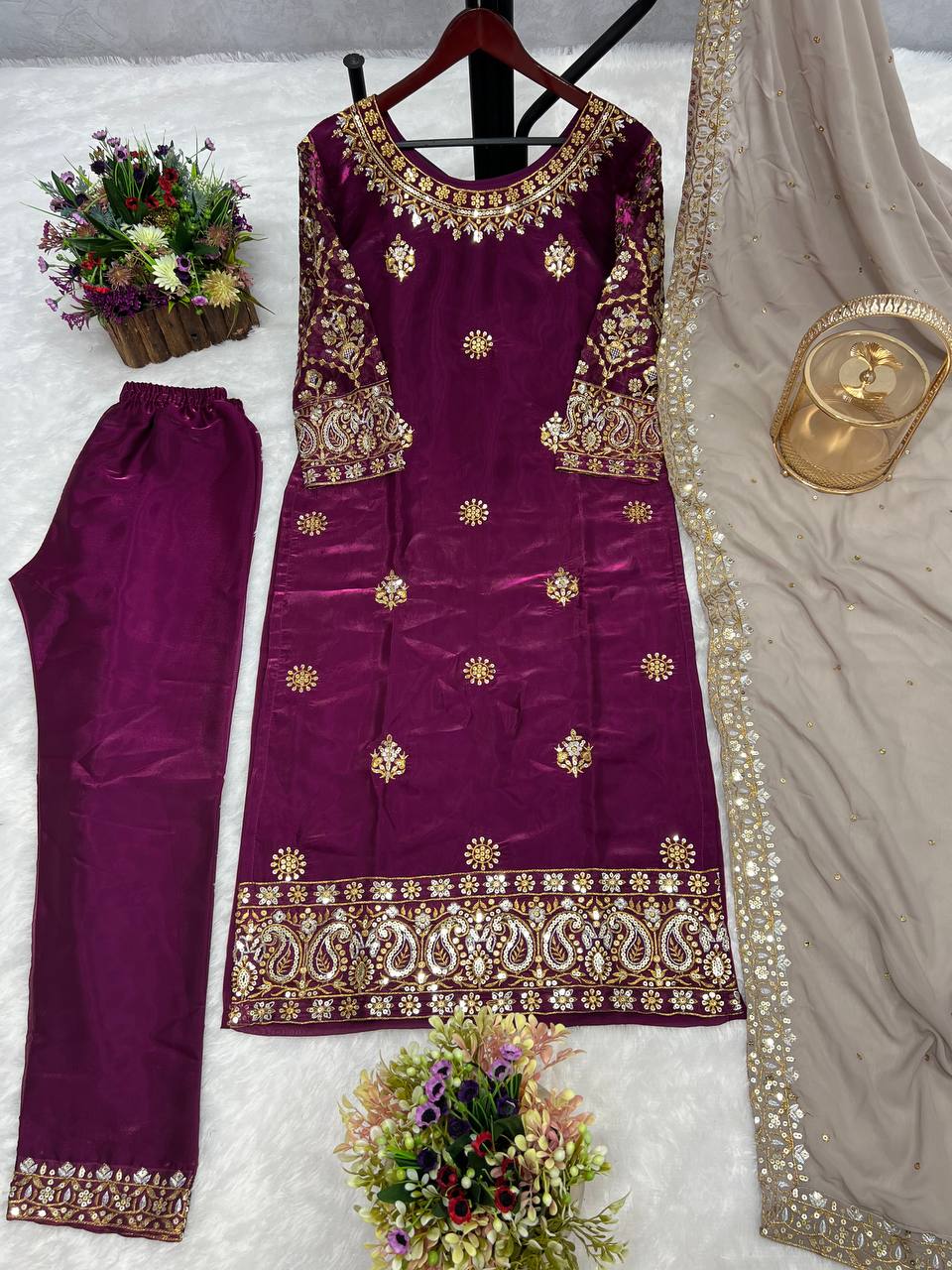 Party Wear Look Designer Top-Bottom And Dupatta