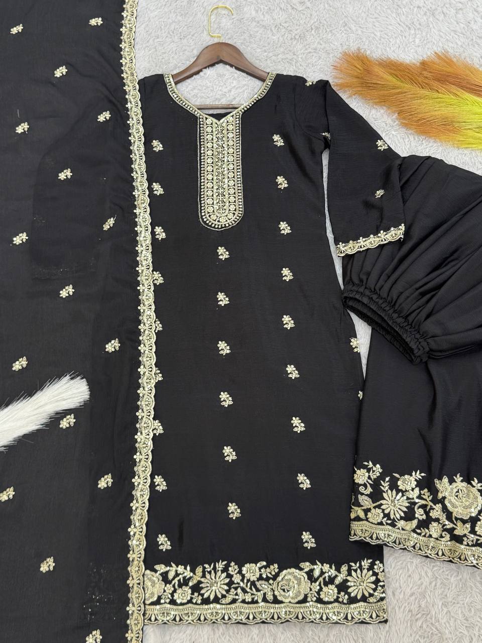 Fancy Suit Set With Beautiful Embroidery And Sequence Work
