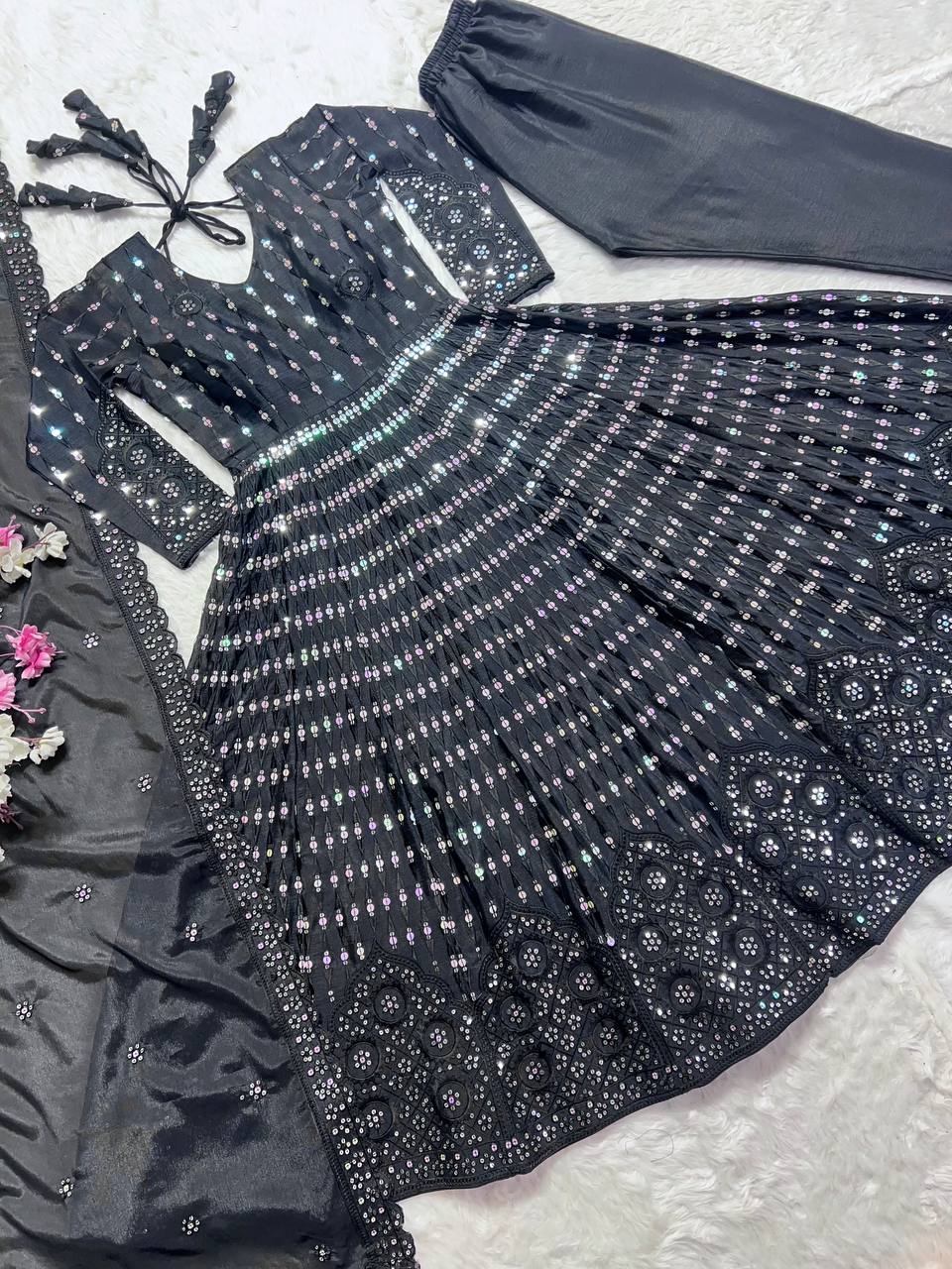 Party Wear Anarkali Gown With Sequence Embroidery Work