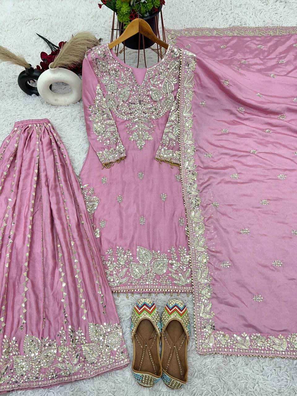 Beautiful Top-Gharara And Dupatta With Heavy Embroidery Sequence Work