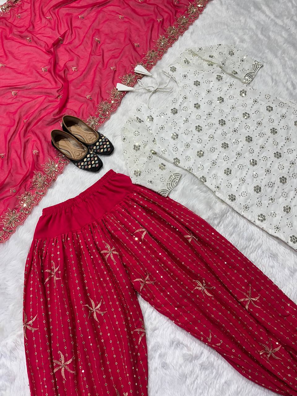 Designer Party Wear Look Top ,Patiyala Salwar And Dupatta