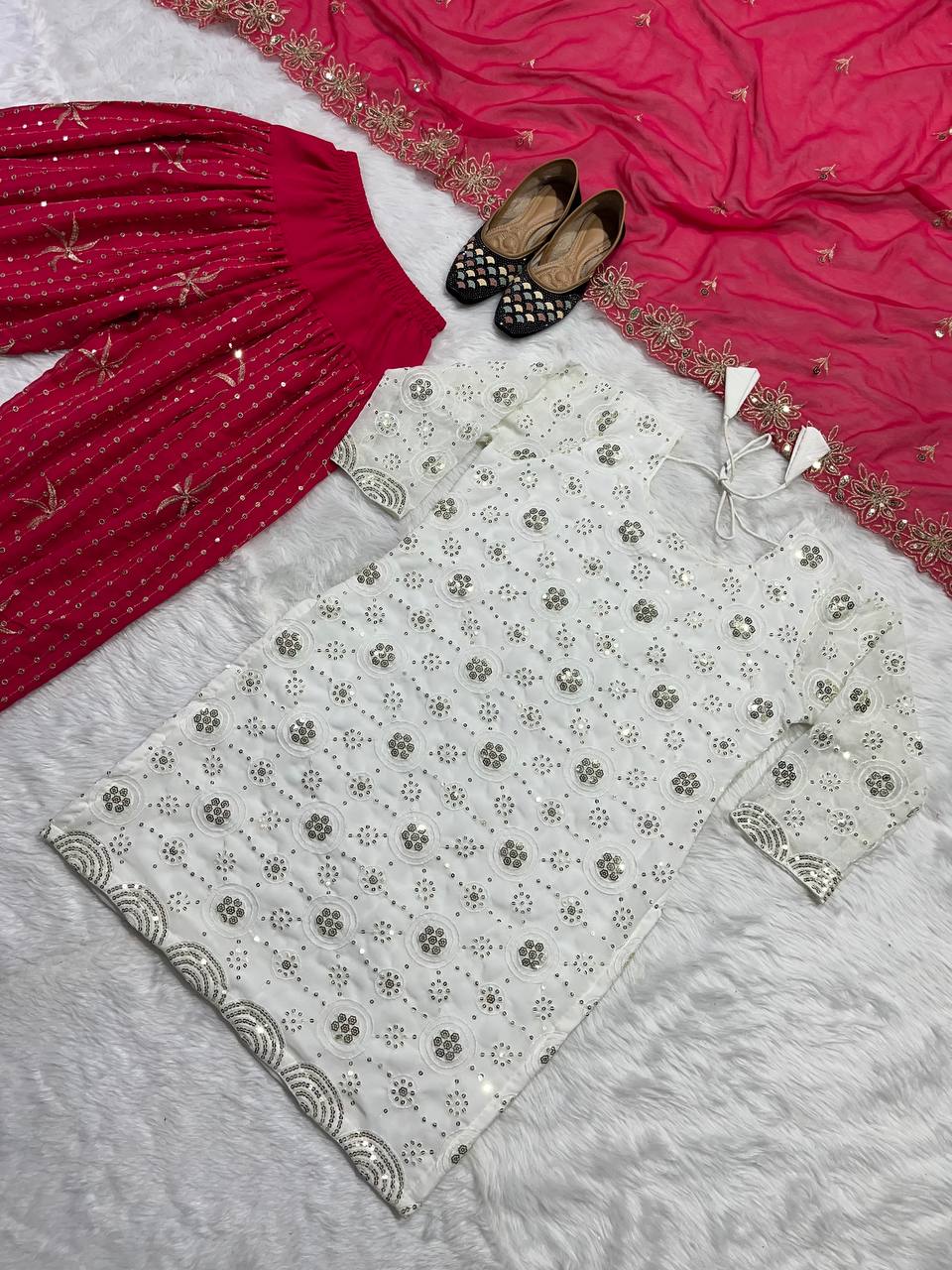 Designer Party Wear Look Top ,Patiyala Salwar And Dupatta